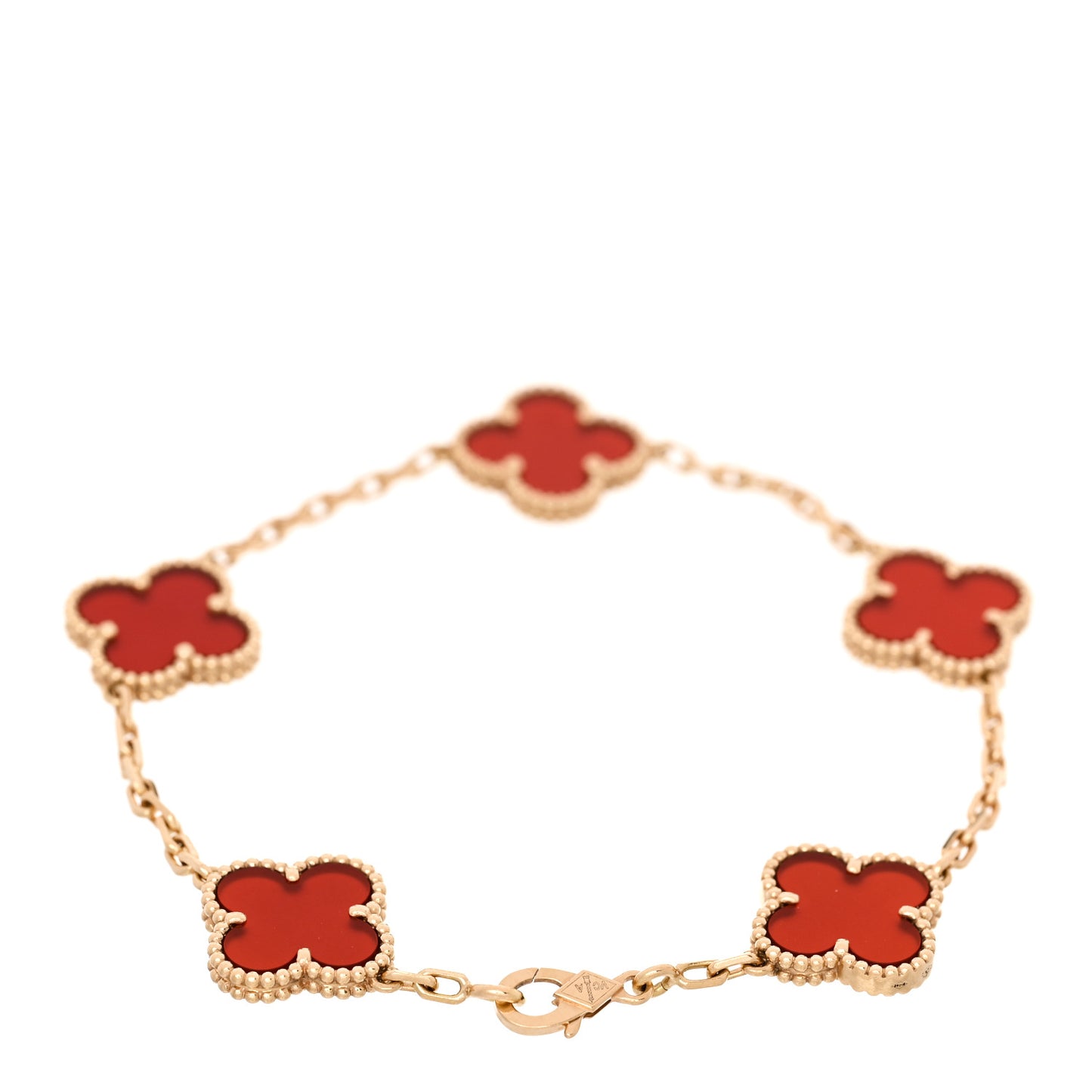 18K Yellow Gold Carnelian 5 Motifs Vintage Alhambra Bracelet