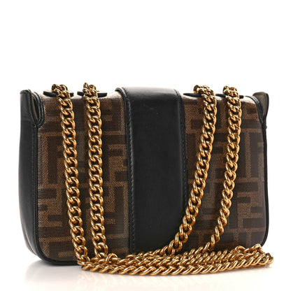Fendi Glazed Fabric Vitello Century FF 1974 Stamp Patch Mini Double F Crossbody Bag Mogano Panna Black 3 of 9