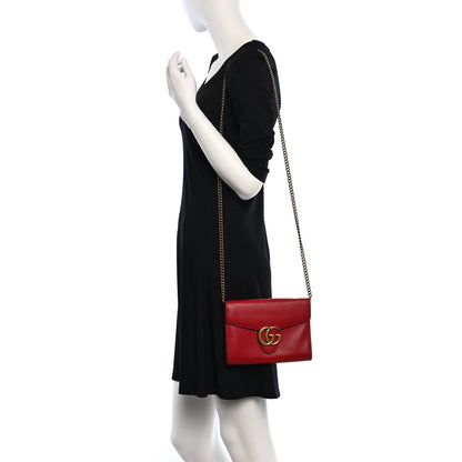 Gucci Calfskin GG Marmont Chain Wallet Vulcanic Red 2 of 9