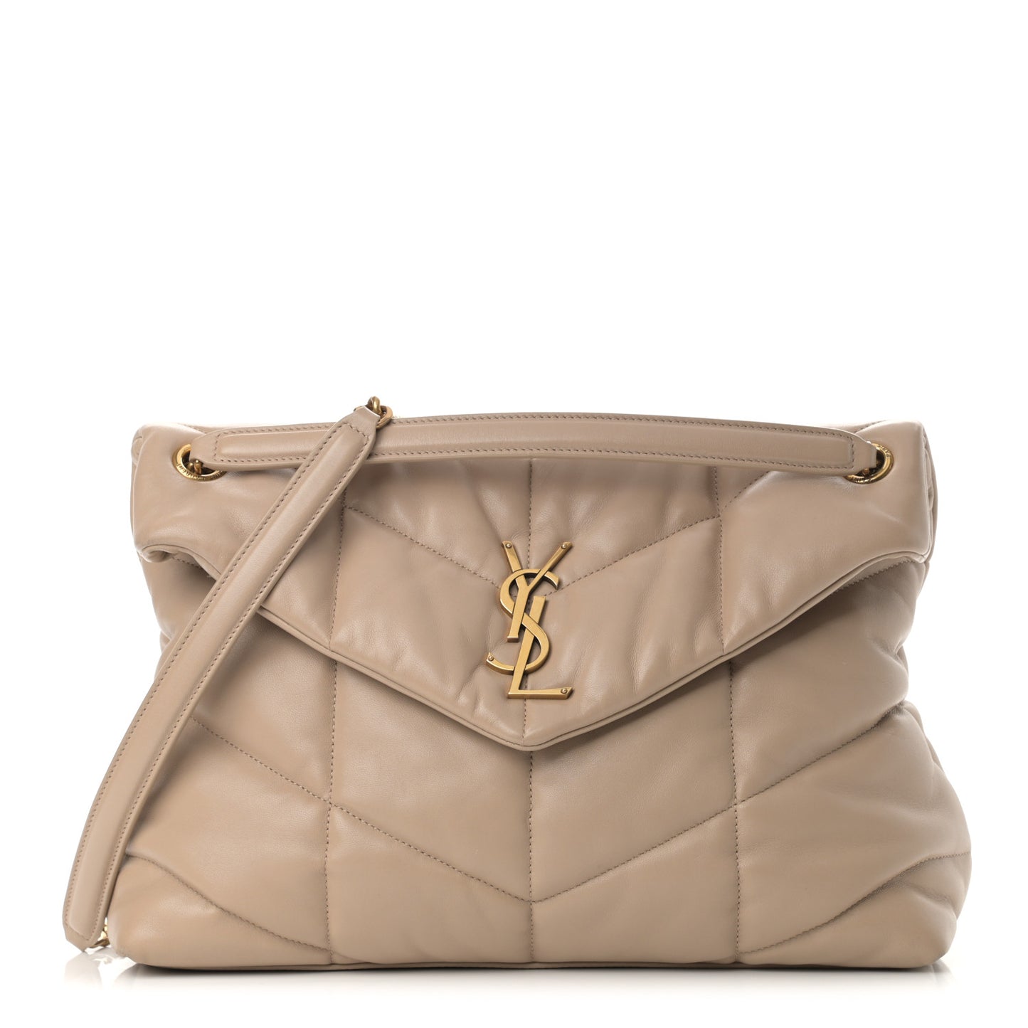 Lambskin Quilted Medium Loulou Puffer Monogram Chain Satchel Dark Beige