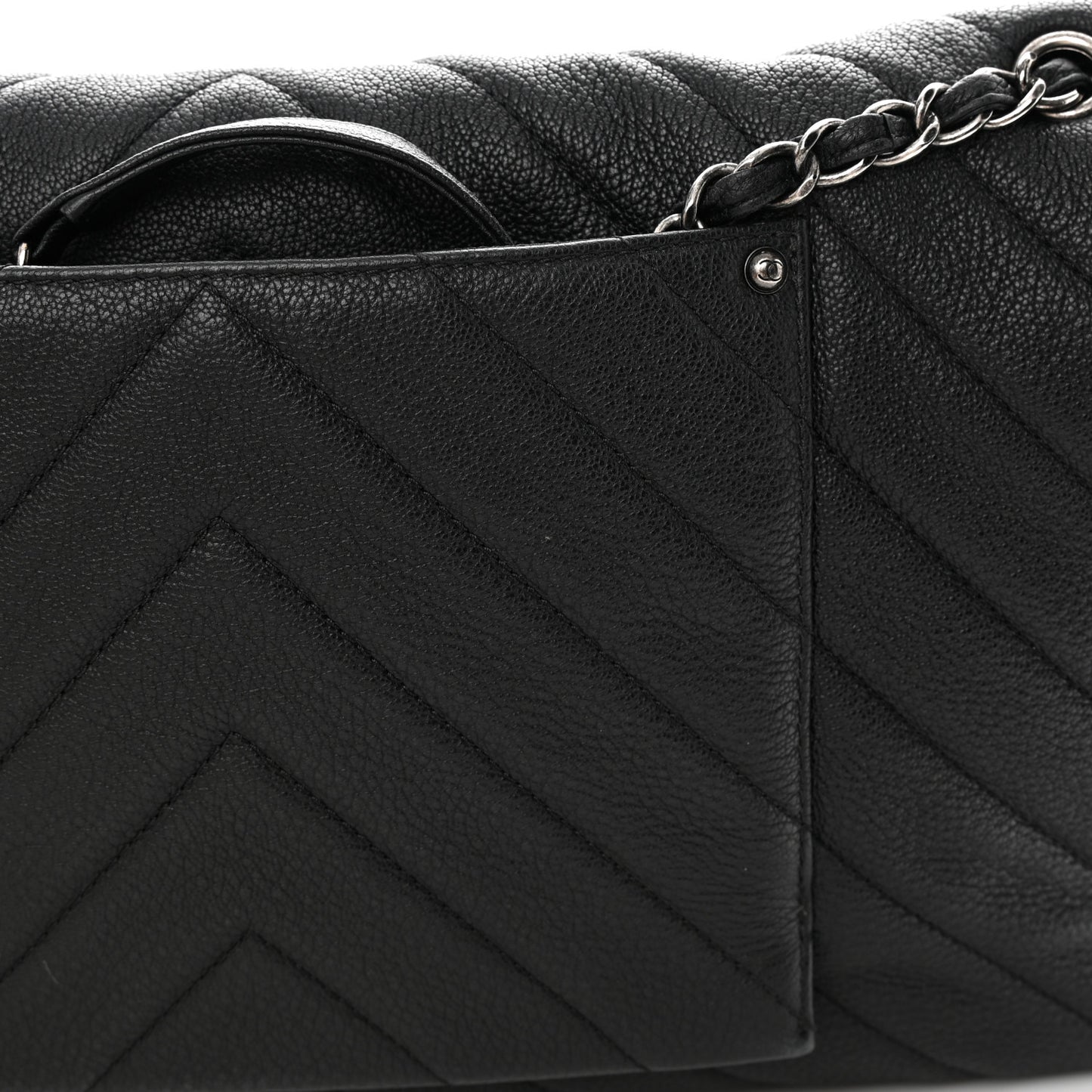 Calfskin Chevron Quilted XXL Travel Flap Bag Black