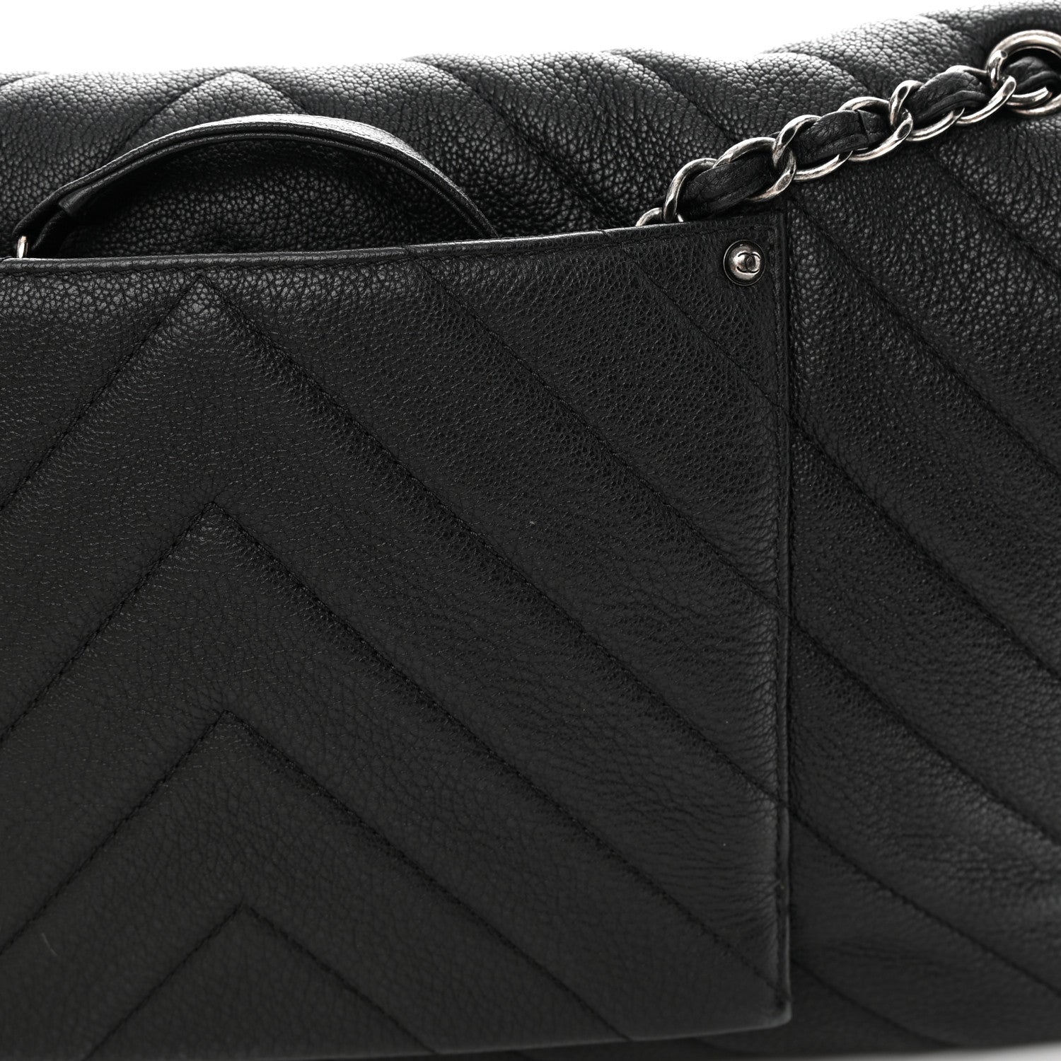 Chanel Calfskin Chevron Quilted XXL Travel Flap Bag Black 14 of 14