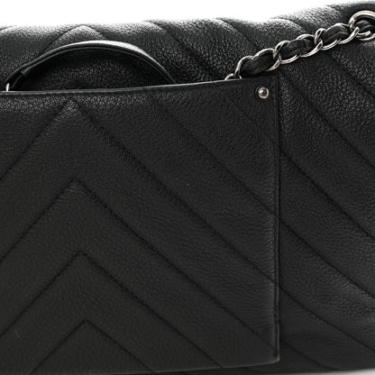 Chanel Calfskin Chevron Quilted XXL Travel Flap Bag Black 14 of 14