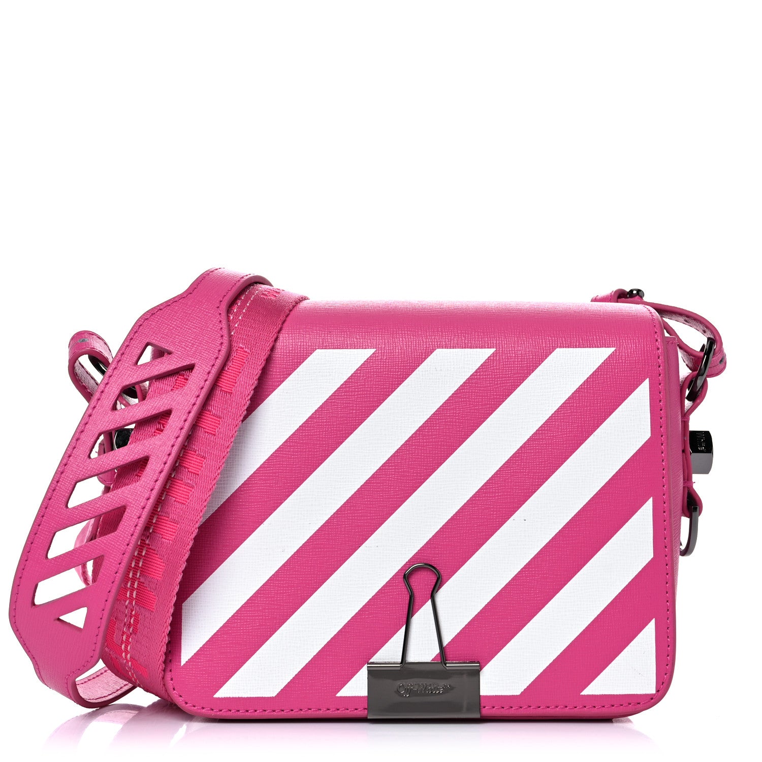 Off-White Saffiano Striped Mini Diag Binder Clip Bag Pink White 1 of 11