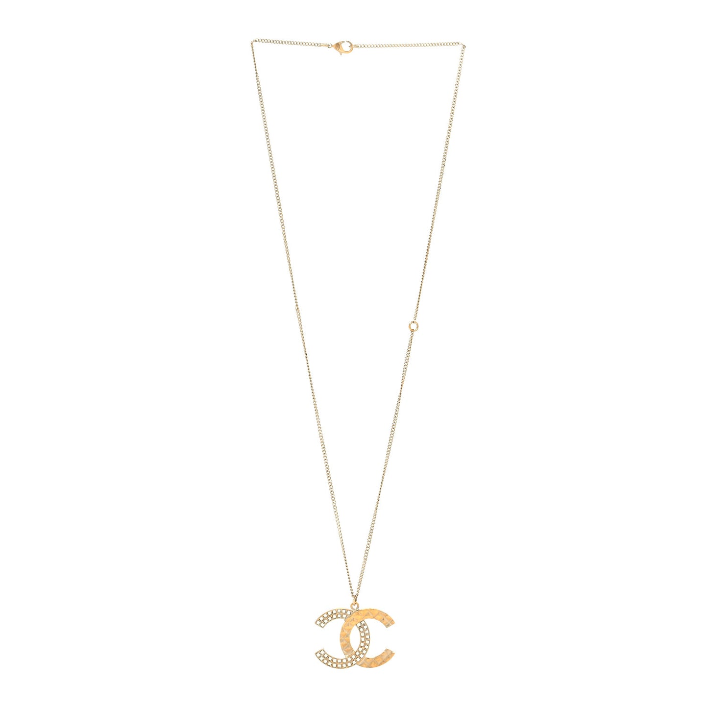 Baguette Crystal Quilted CC Pendant Necklace Gold