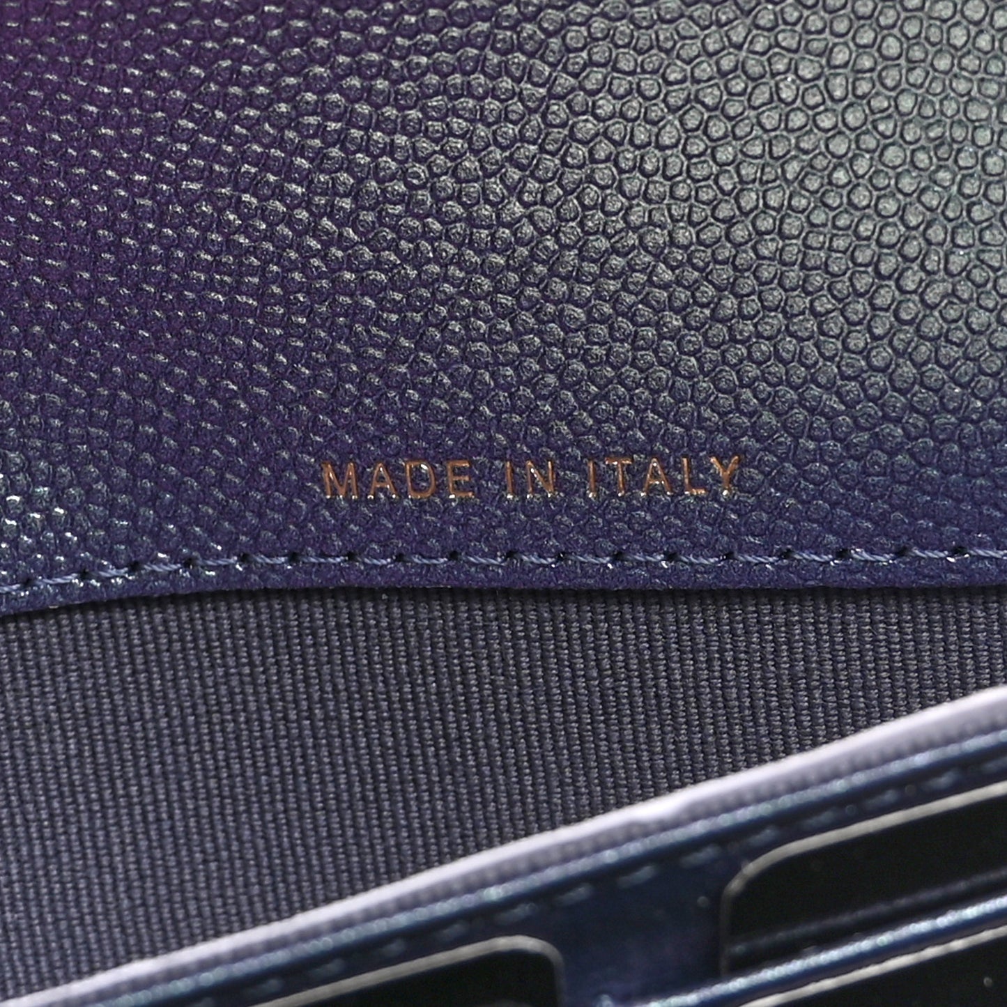 Iridescent Caviar Quilted Large Gusset Flap Wallet Dark Blue