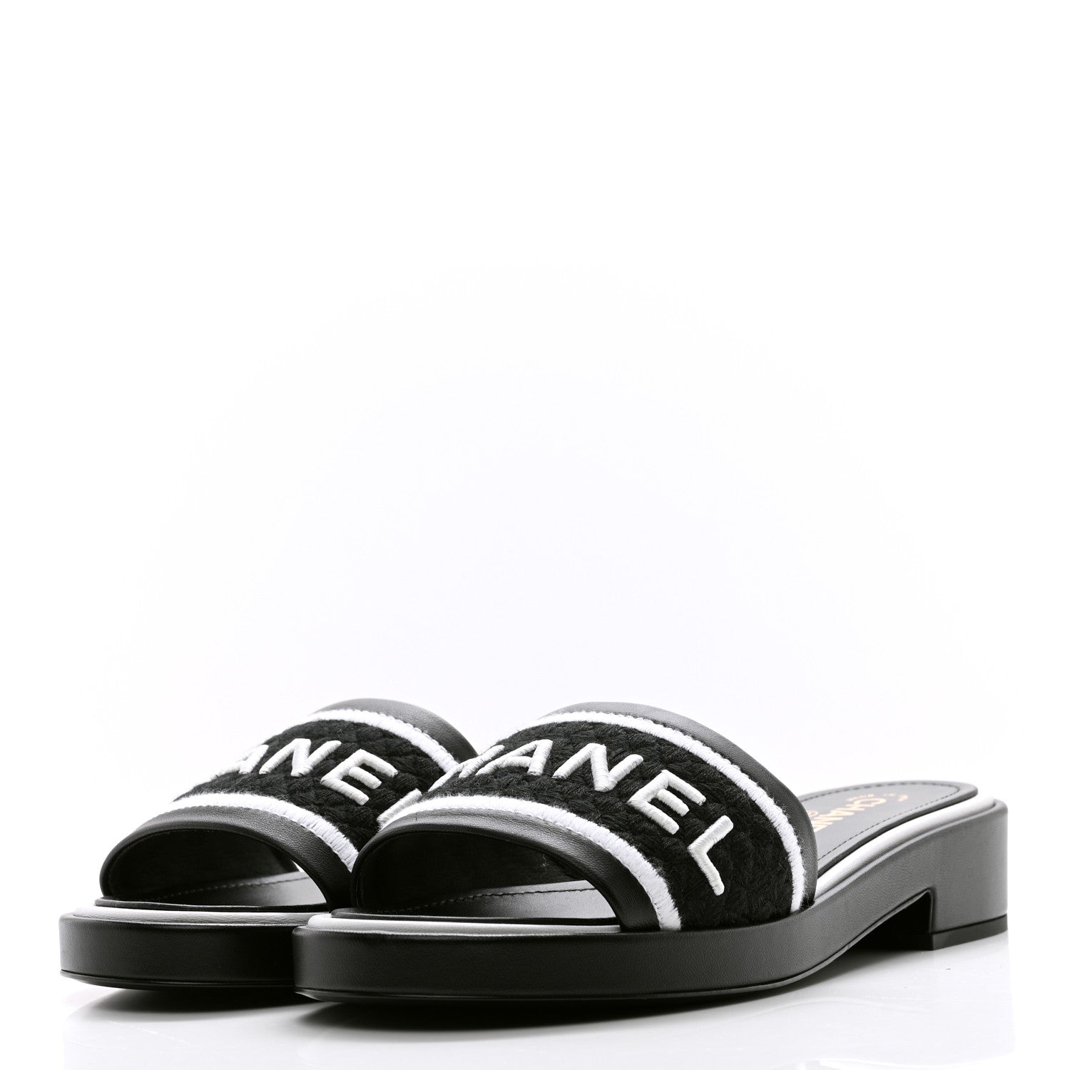 Chanel Lambskin Embroidered CC Mule Sandal 41 Black White 3 of 10