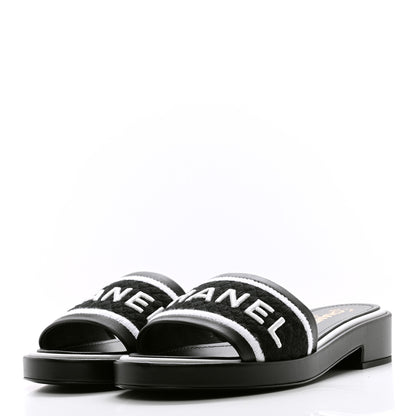 Chanel Lambskin Embroidered CC Mule Sandal 41 Black White 3 of 10