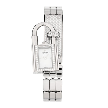 Hermes Stainless Steel Diamond Pave 16mm Kelly Quartz Watch 1 of 5
