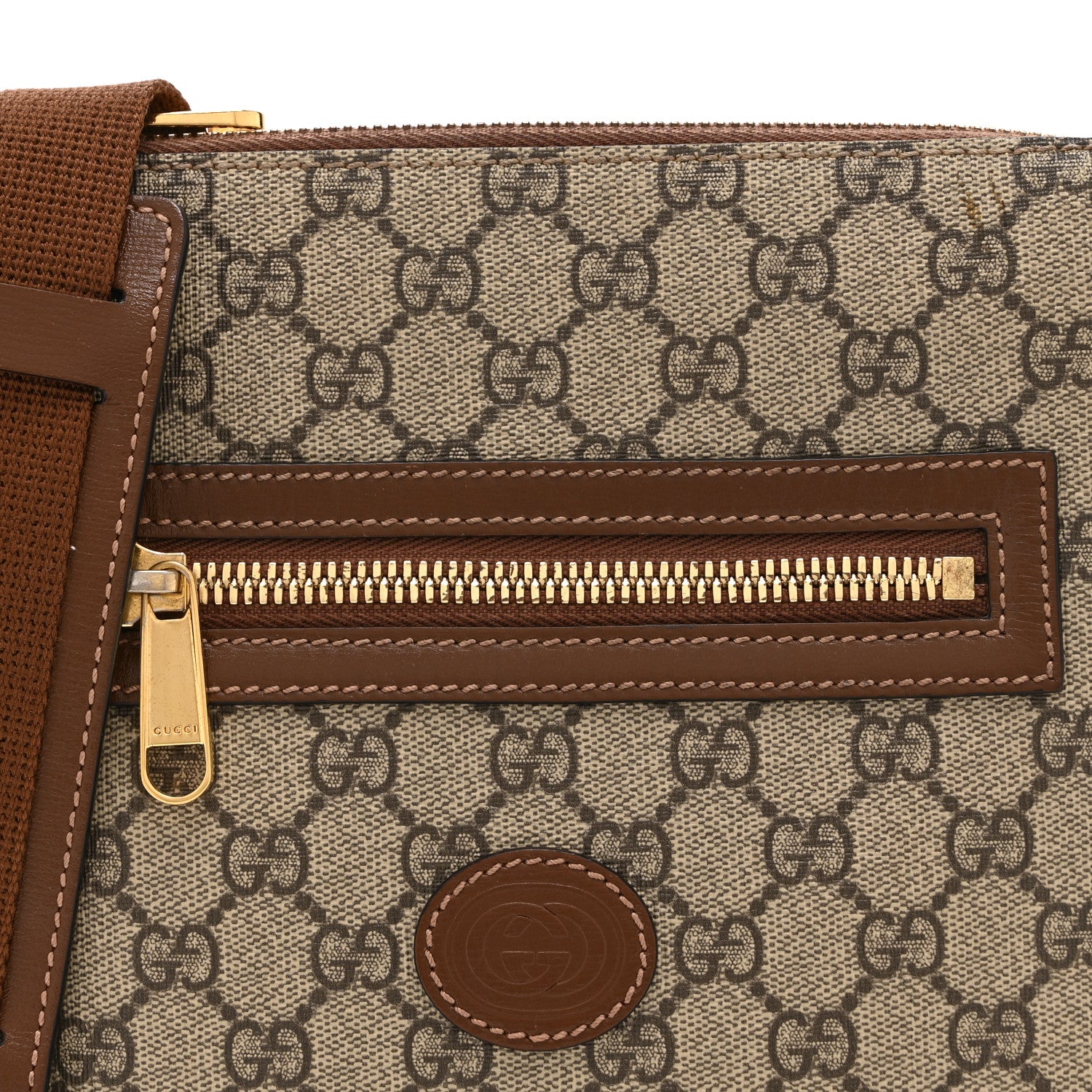 Gucci GG Supreme Monogram Azalea Calfskin Retro Interlocking G Flat Messenger Bag Beige Ebony Brown Sugar 9 of 11