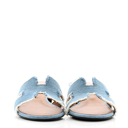 Hermes Denim Fringe Oasis Sandals 38.5 Bleu Clair 3 of 10