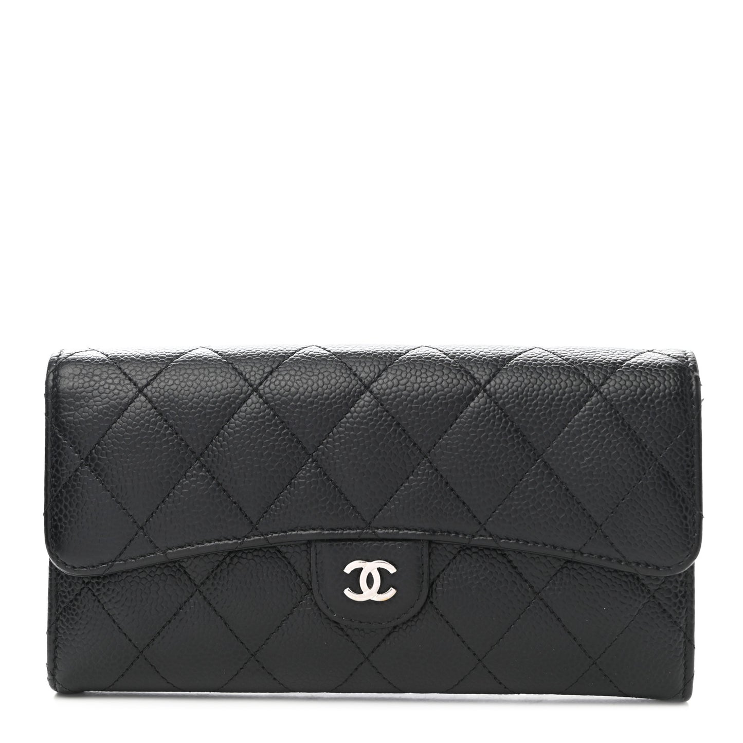 Caviar Quilted Large Gusset Flap Wallet Black