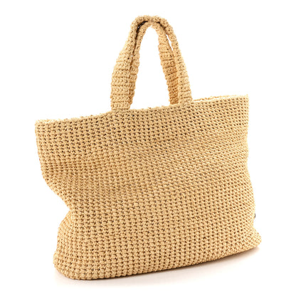 Prada Yarn Raffia Effect Crochet Embroidered Logo Tote Naturale 3 of 9