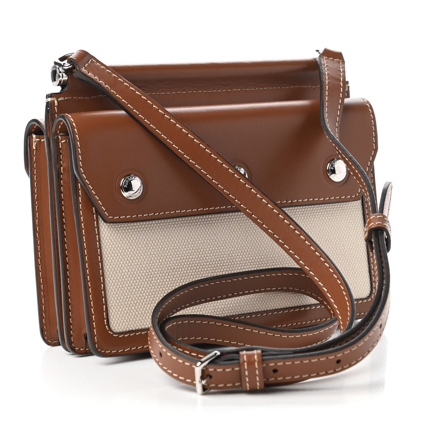 Burberry Smooth Calfskin Canvas Horseferry Print Mini Title Bag with Pocket Natural Malt Brown 3 of 10