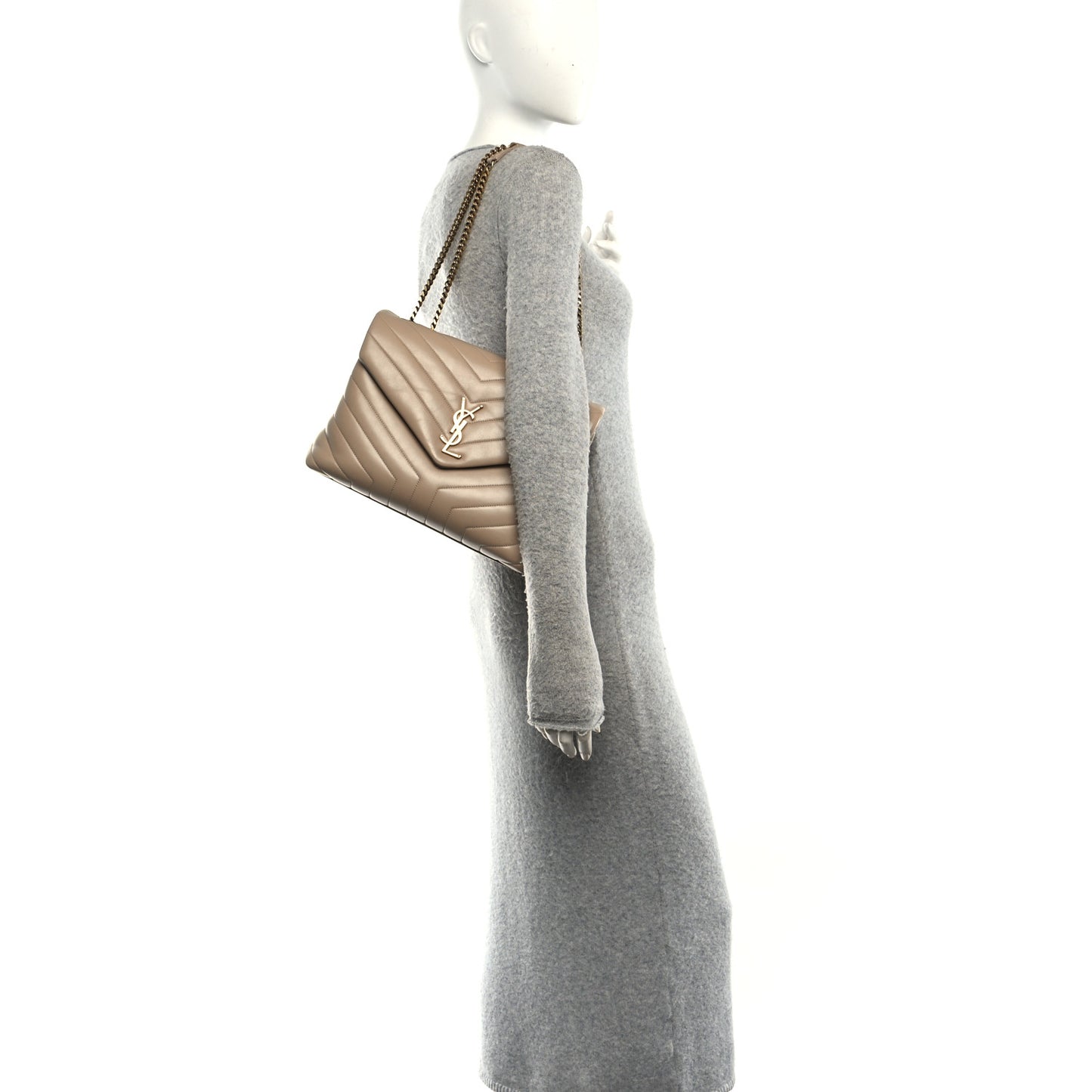 Calfskin Y Quilted Monogram Medium Loulou Chain Satchel Dark Beige