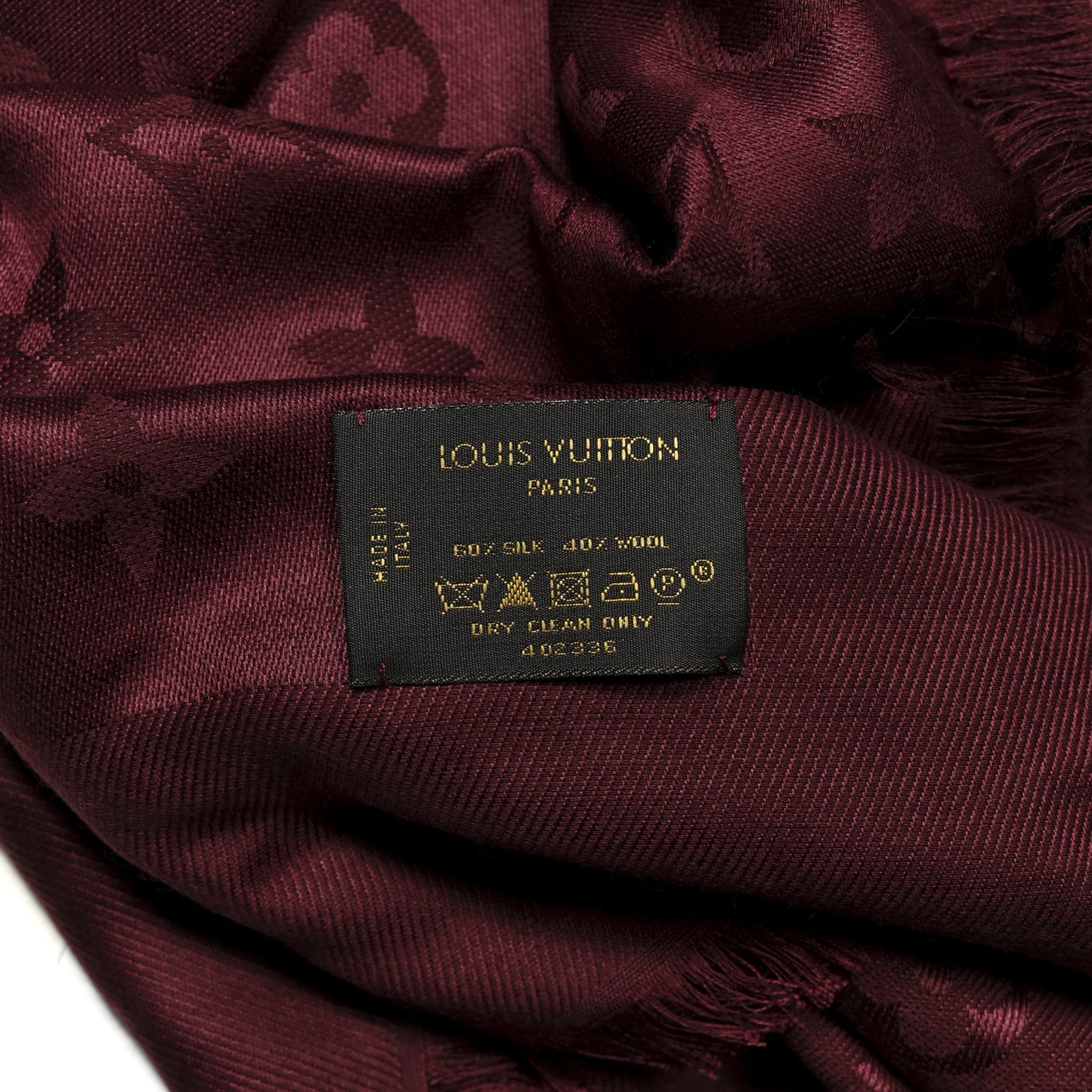 Silk Wool Monogram Shawl Wine Red