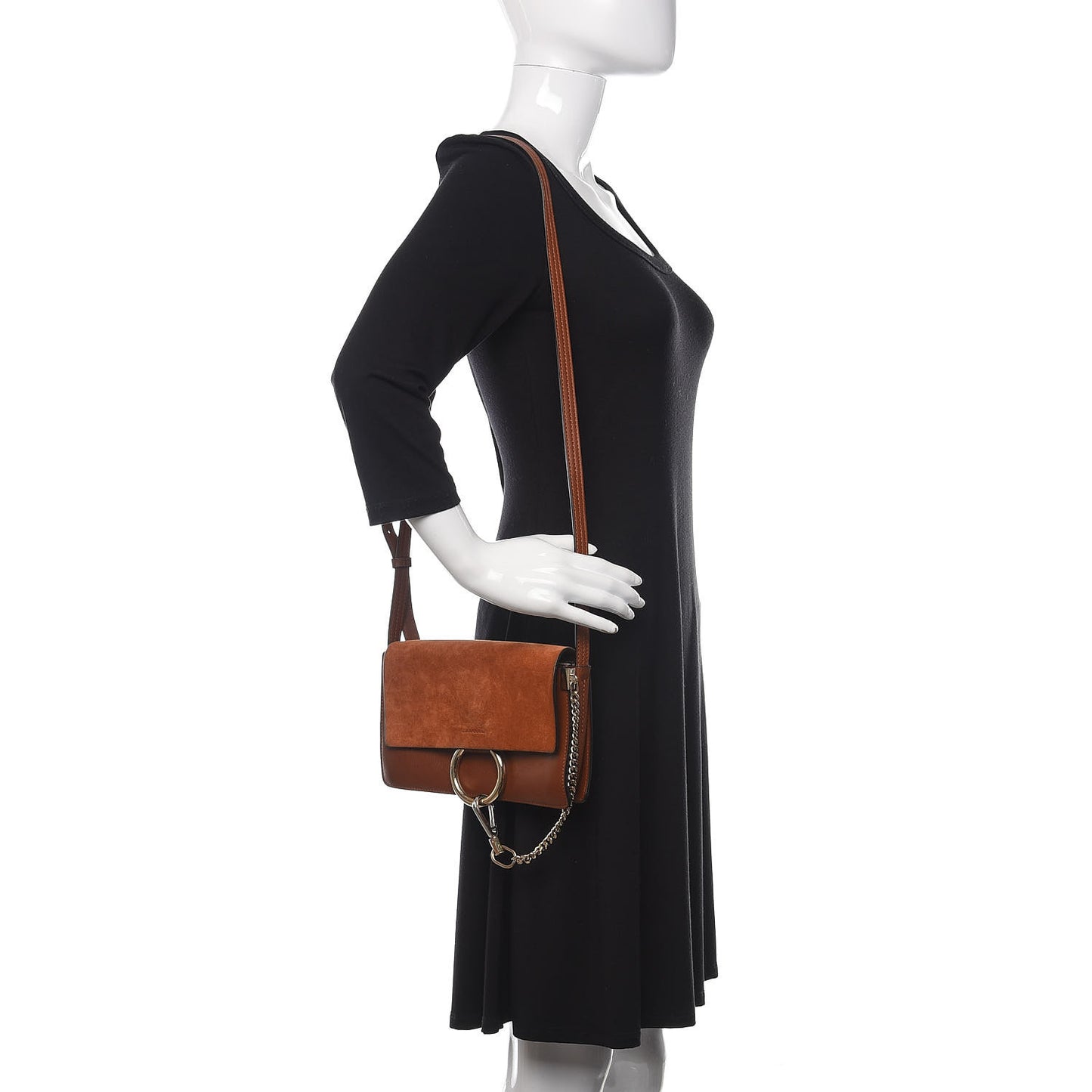 Suede Calfskin Small Faye Shoulder Bag Tobacco
