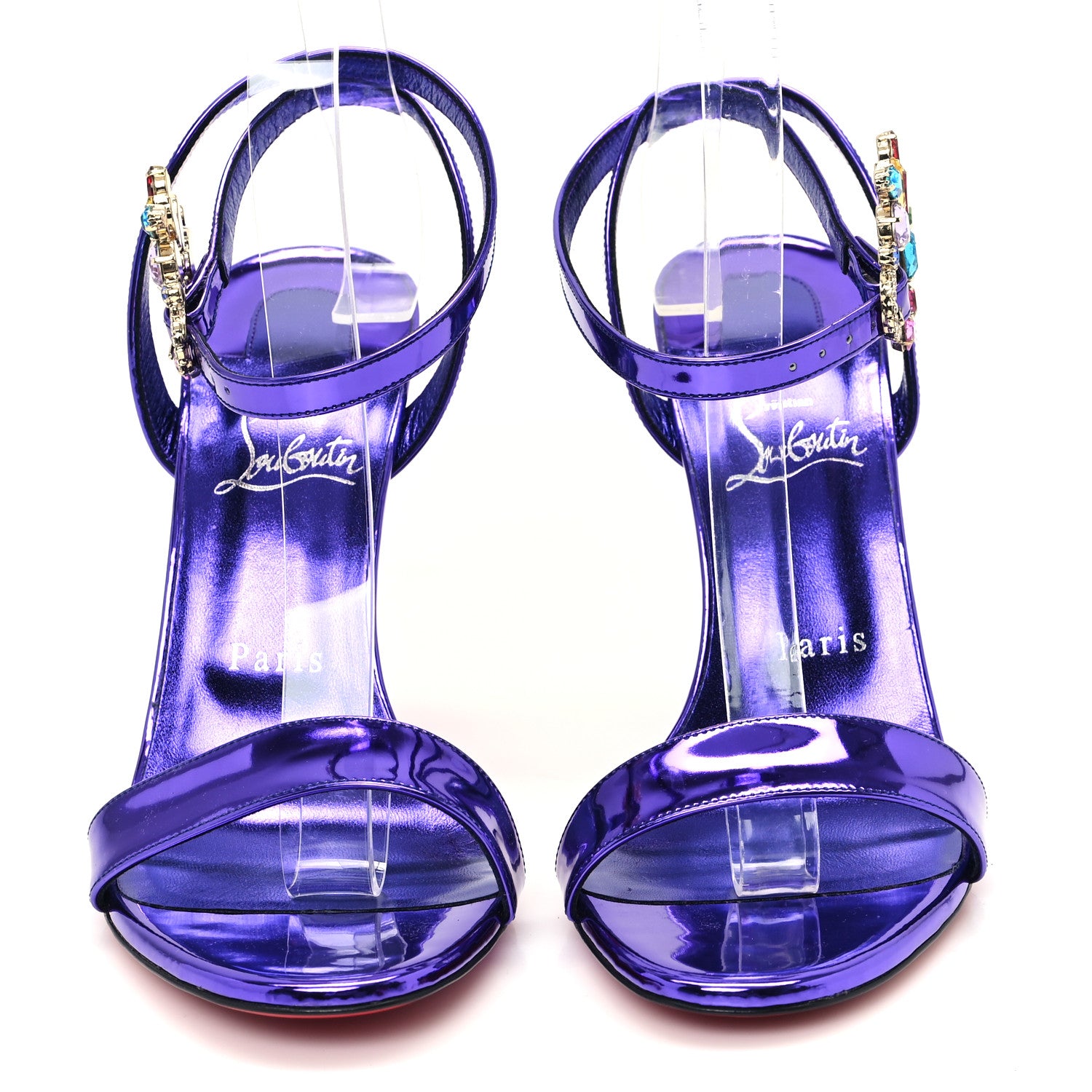 Christian Louboutin Metallic Patent Crystal Goldie Joli 100 Sandals 39.5 Elektra 3 of 10