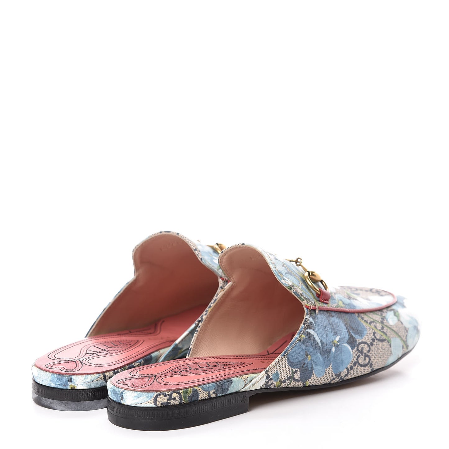 GG Supreme Monogram Blooms Womens Princetown Slippers 37 Beige Blue Navy Hibiscus Red
