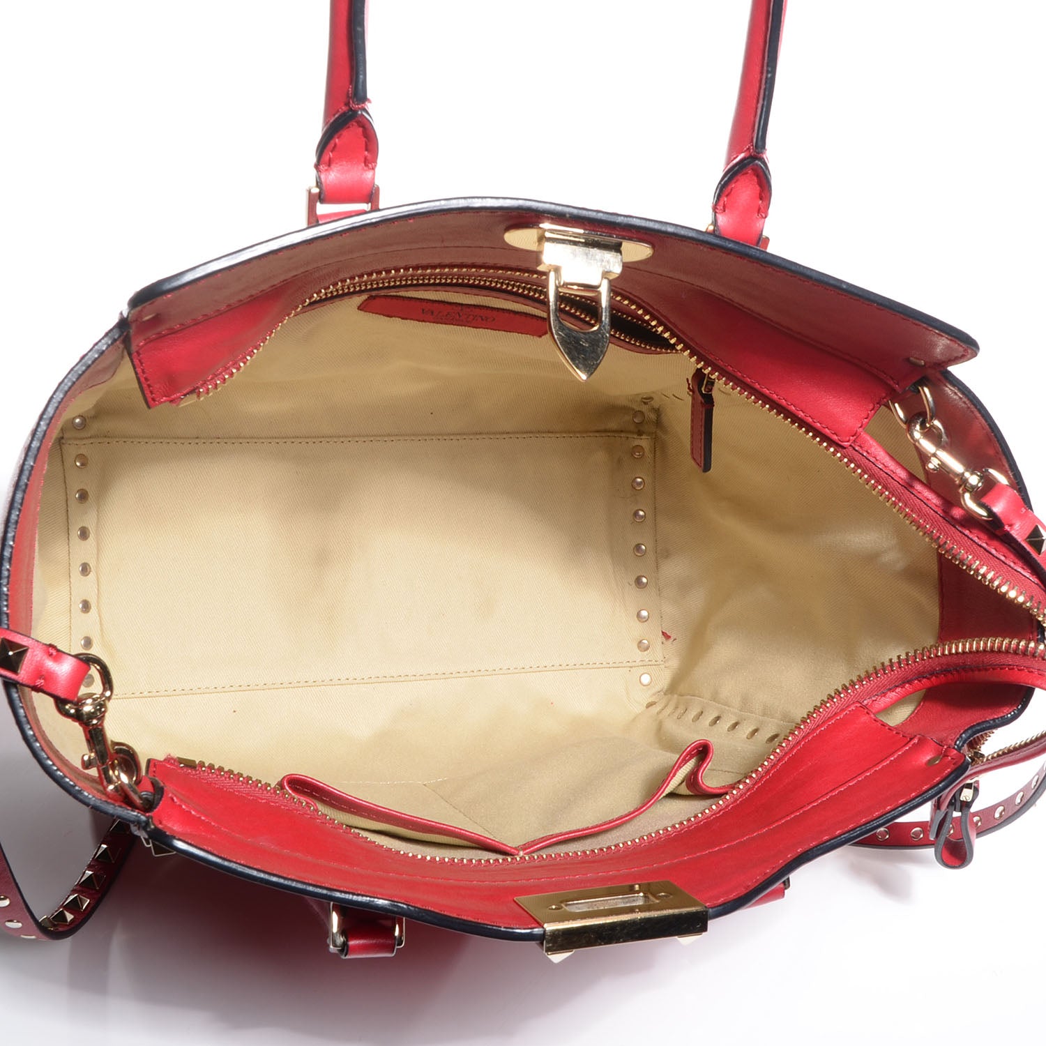 Valentino Garavani Vitello Rockstud Double Handle Tote Red 5 of 9