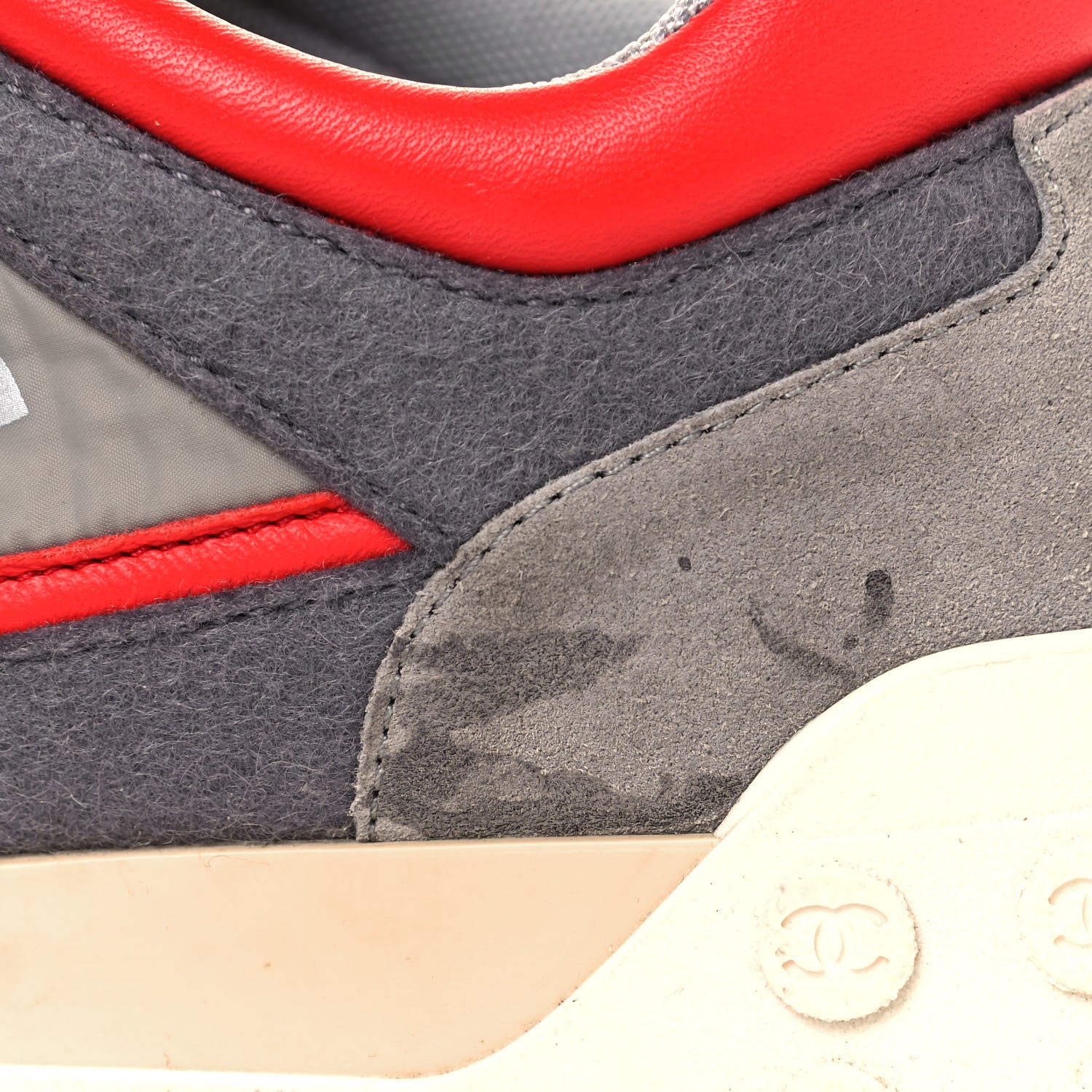 Chanel Wool Nylon Lambskin Suede Calfskin Womens Logo Sneakers 37.5 Grey Orange 9 of 9