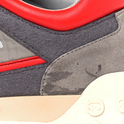 Chanel Wool Nylon Lambskin Suede Calfskin Womens Logo Sneakers 37.5 Grey Orange 9 of 9