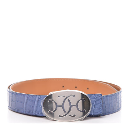Hermes Matte Porosus Crocodile 32mm Philippine Belt 90 Bleu Brighton 1 of 9