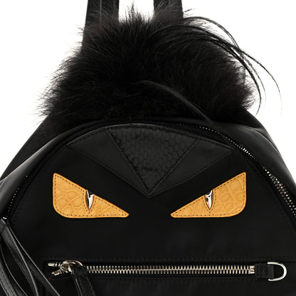 Fendi Nylon Vitello Dolce Goat Fox Fur Crocodile Monster Eyes Mini Backpack Black Sunflower 15 of 19