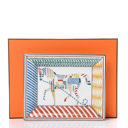 Hermes Porcelain Velvet Goatskin Promenade Au Faubourg Change Tray Arlequin 4 of 4