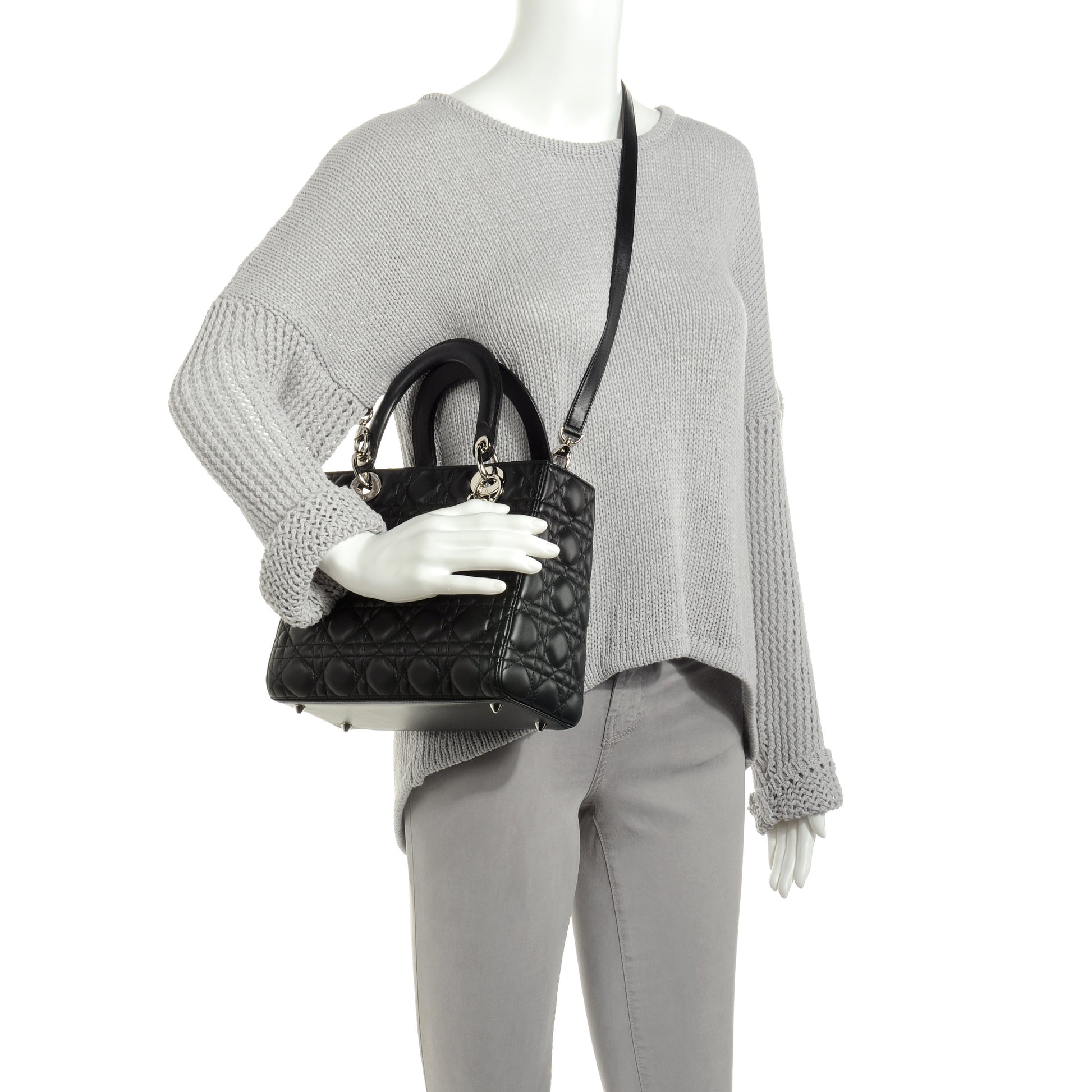 Christian Dior Lambskin Cannage Medium Lady Dior Black 2 of 8