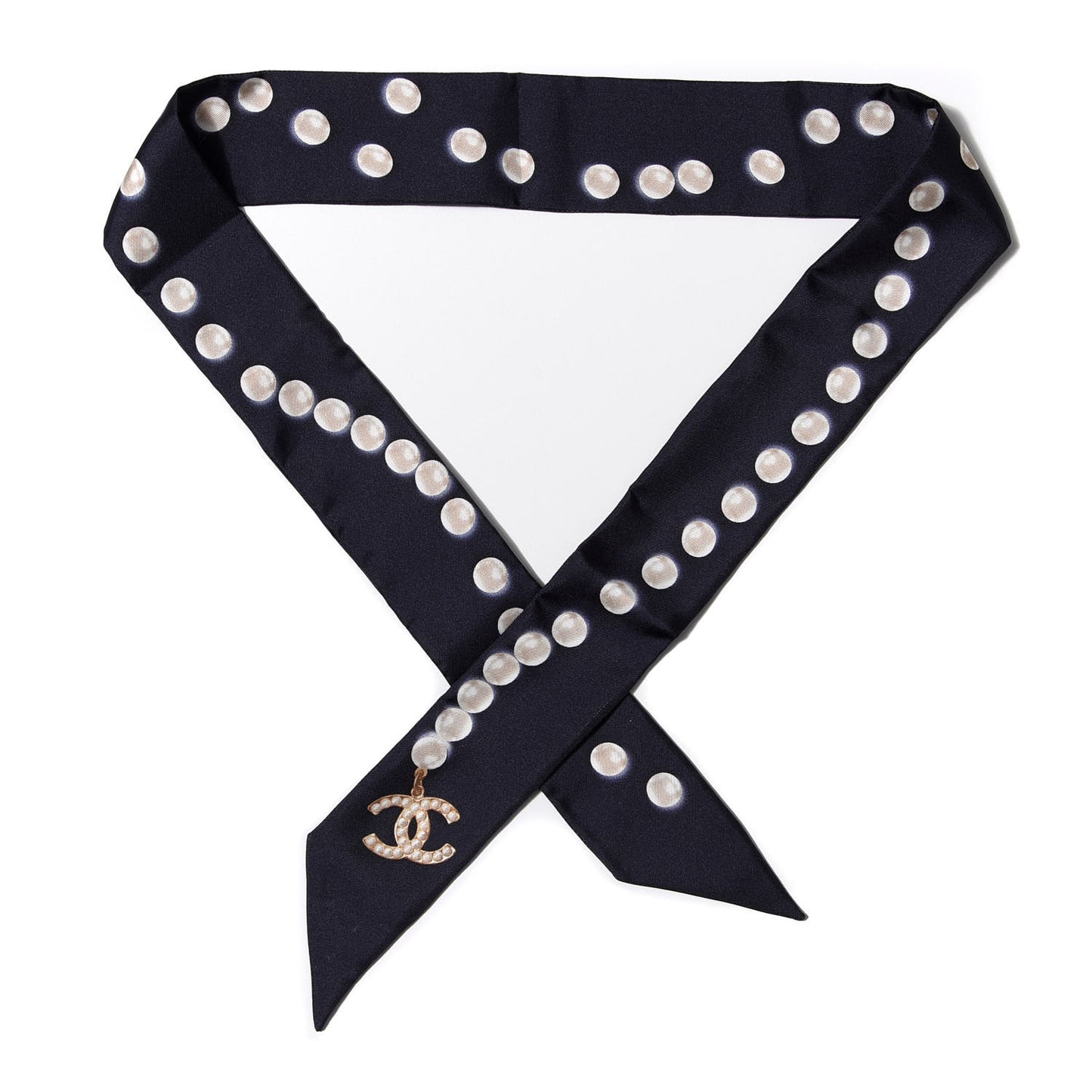 Silk Pearl CC Slim Bandeau Scarf Navy
