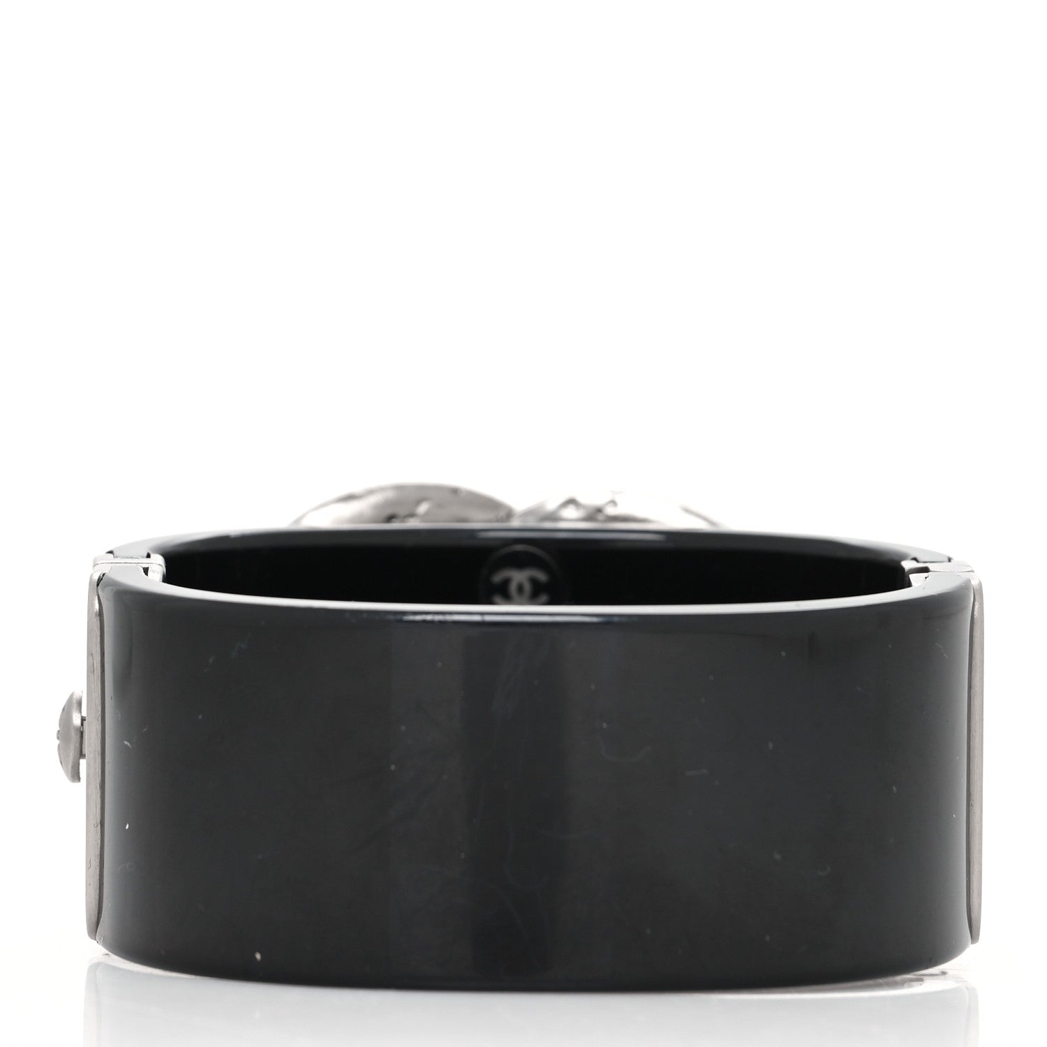Chanel Resin Ruthenium Crystal CC Cuff Silver Black Red 3 of 5