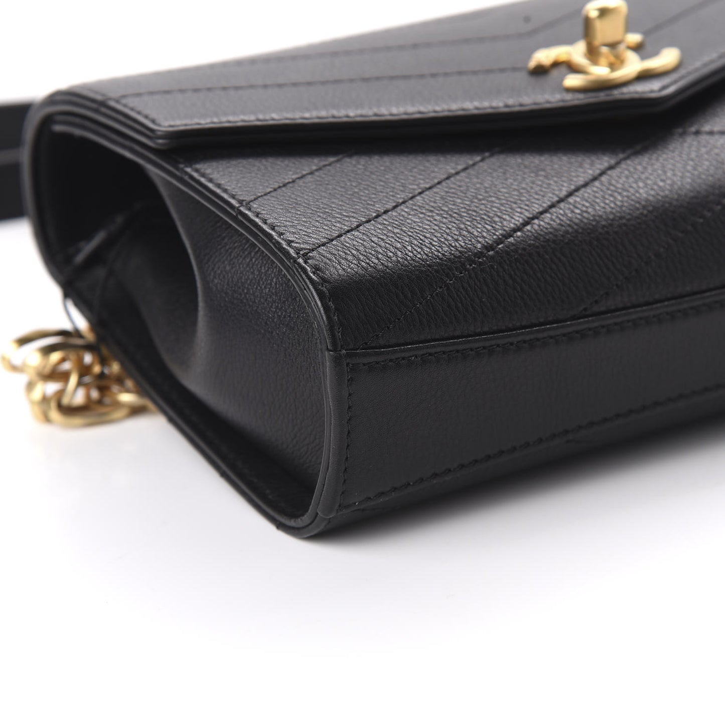 Calfskin Chevron Stitched Coco Waist Bag Black