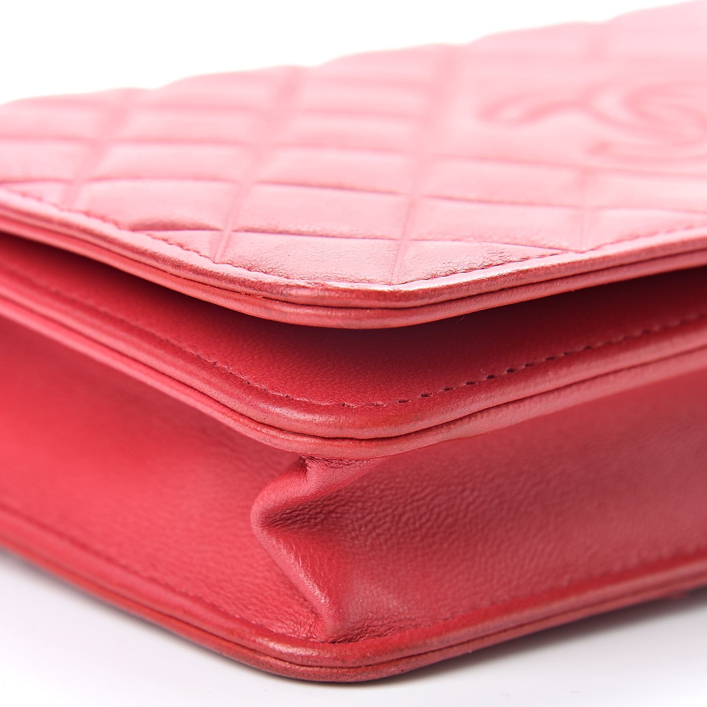 Goatskin Quilted Diamond CC Wallet On Chain WOC Red