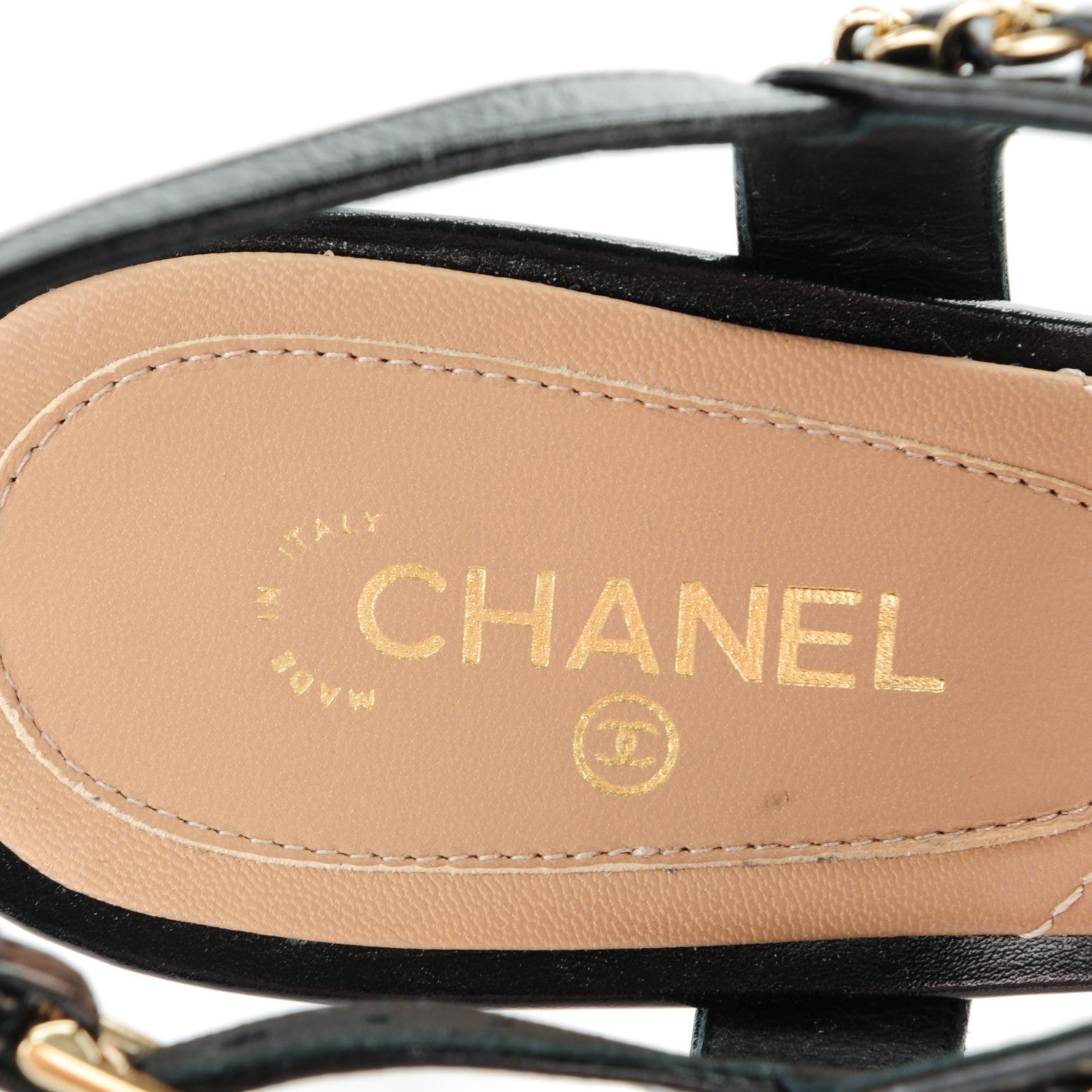Chanel Crumpled Calfskin Chain Sandals 37.5 Black 9 of 9