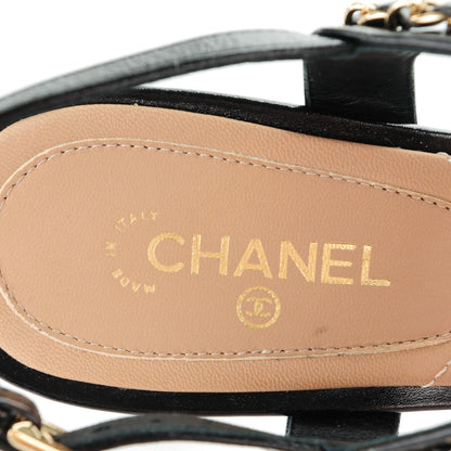 Chanel Crumpled Calfskin Chain Sandals 37.5 Black 9 of 9
