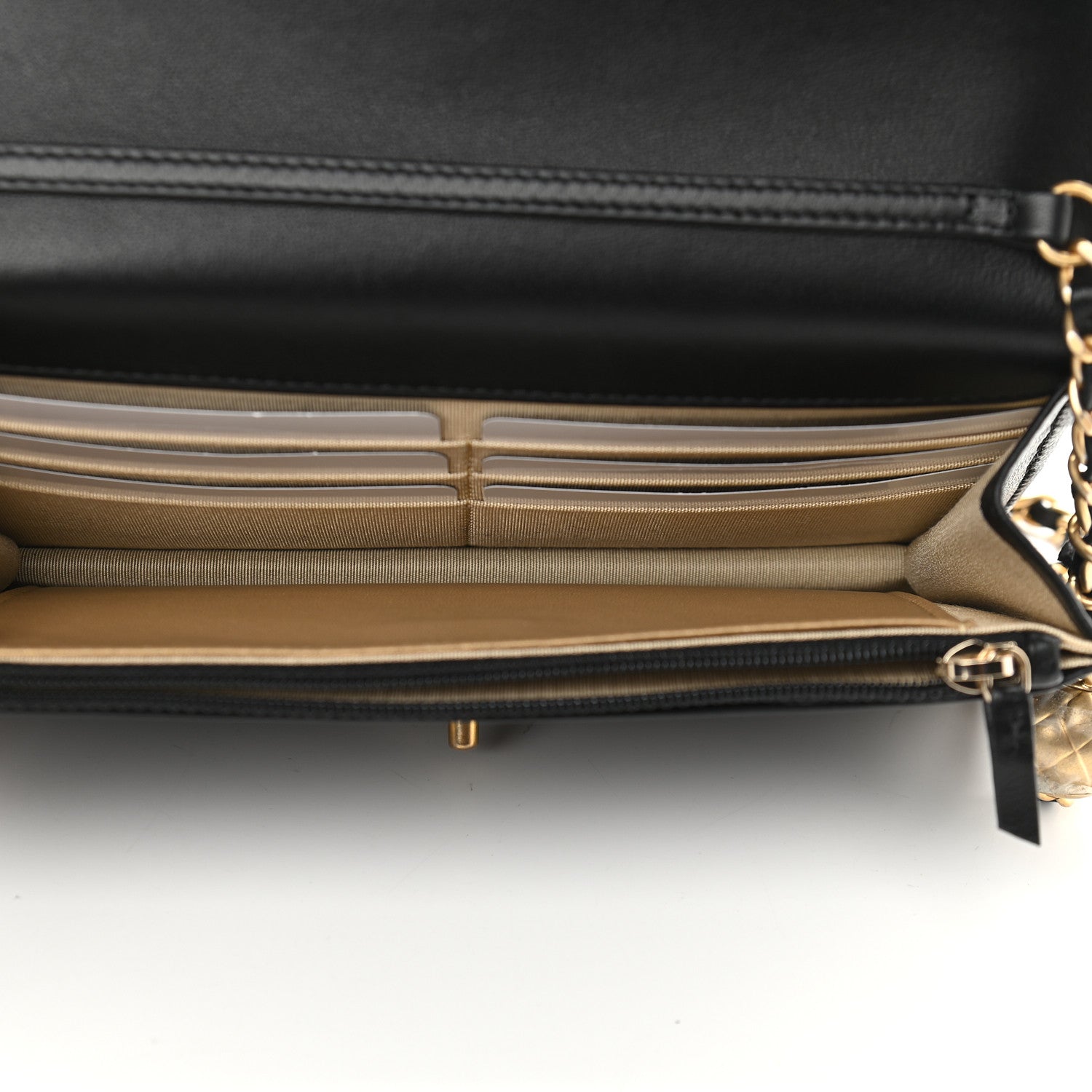 Chanel Lambskin Quilted CC Pearl Crush Wallet on Chain WOC Black 5 of 10
