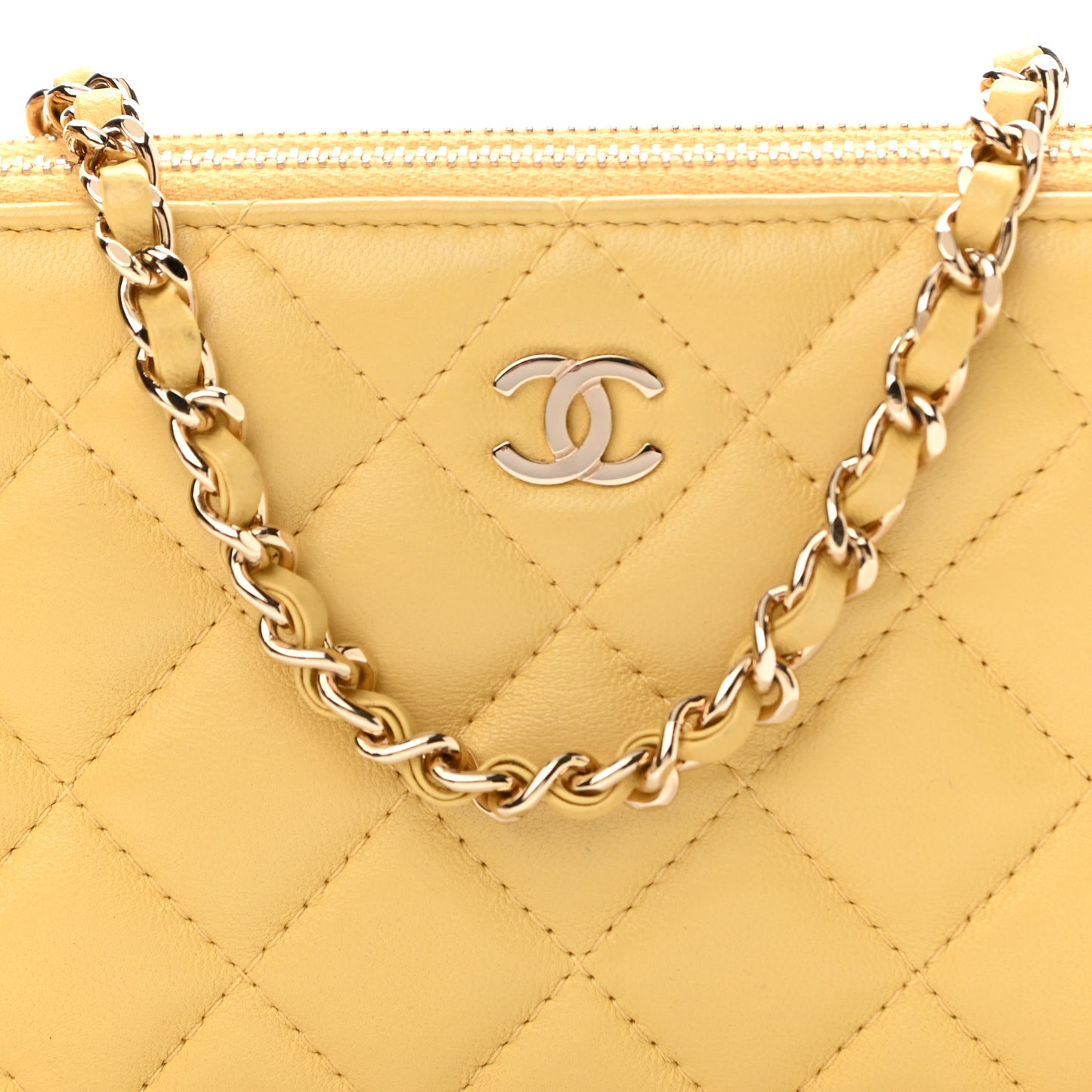 Lambskin Quilted Small Clutch With Chain Yellow
