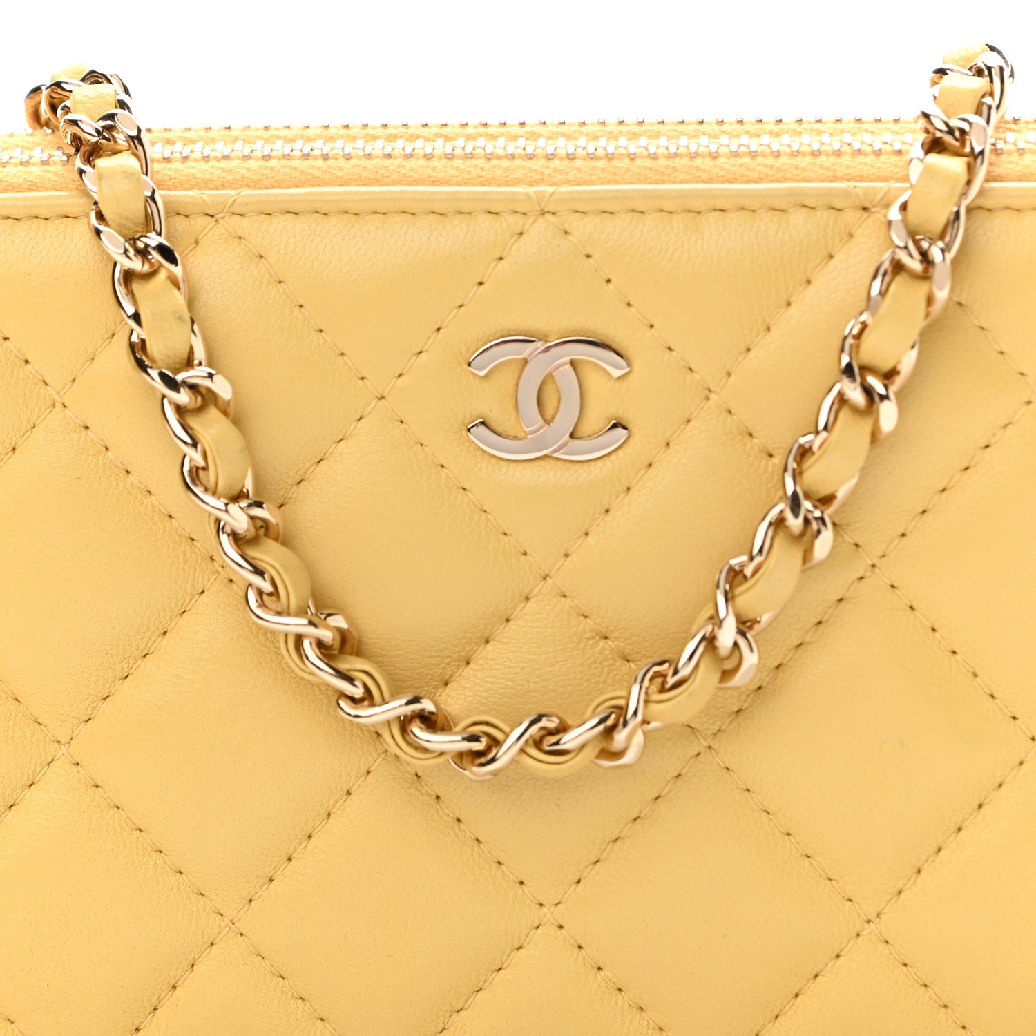 Chanel Lambskin Quilted Small Clutch With Chain Yellow 10 of 12