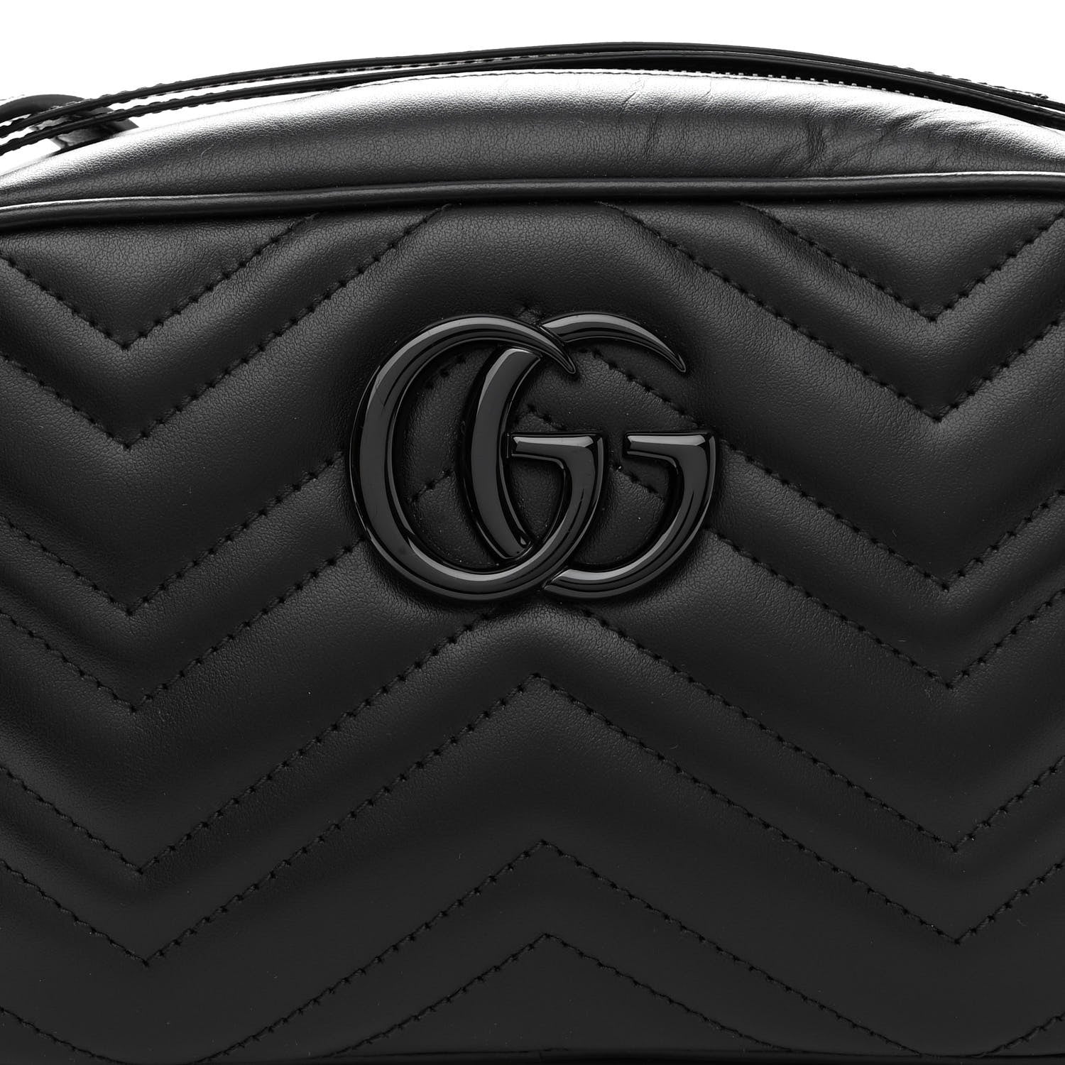 Gucci Calfskin Matelasse Monochrome Small GG Marmont Chain Shoulder Bag Black 7 of 9