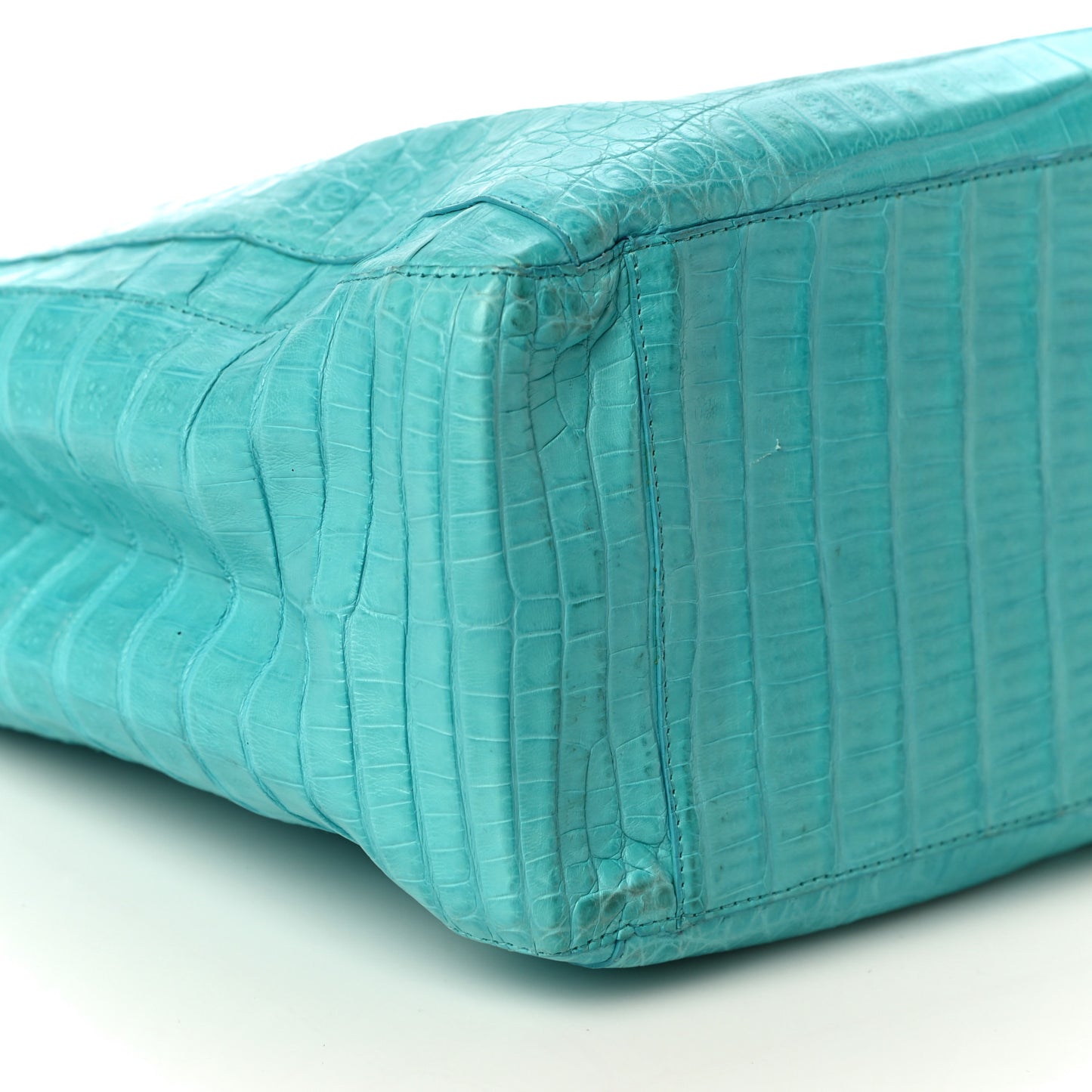 Glossy Crocodile Chain Tote Turquoise