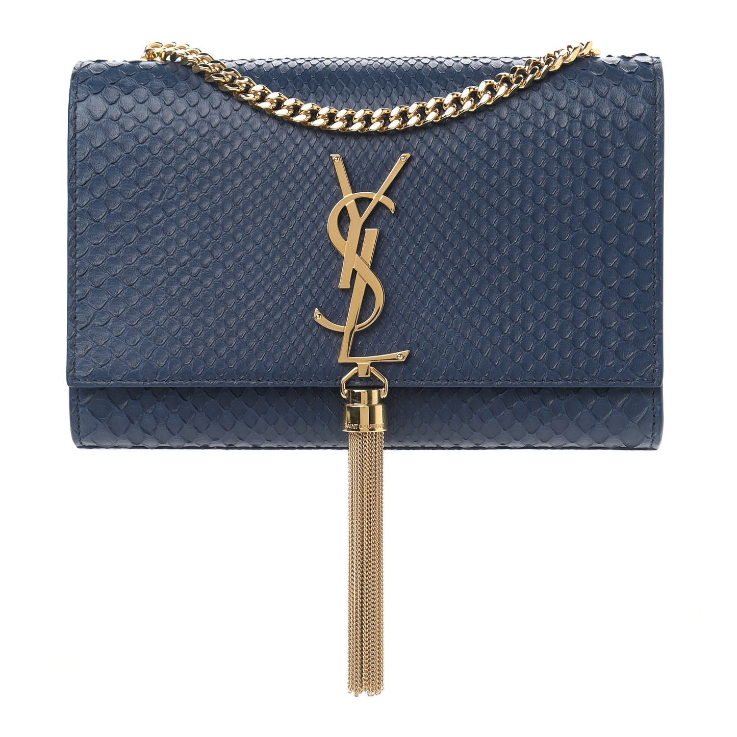 Snakeskin Small Classic Monogram Kate Tassel Satchel Blue