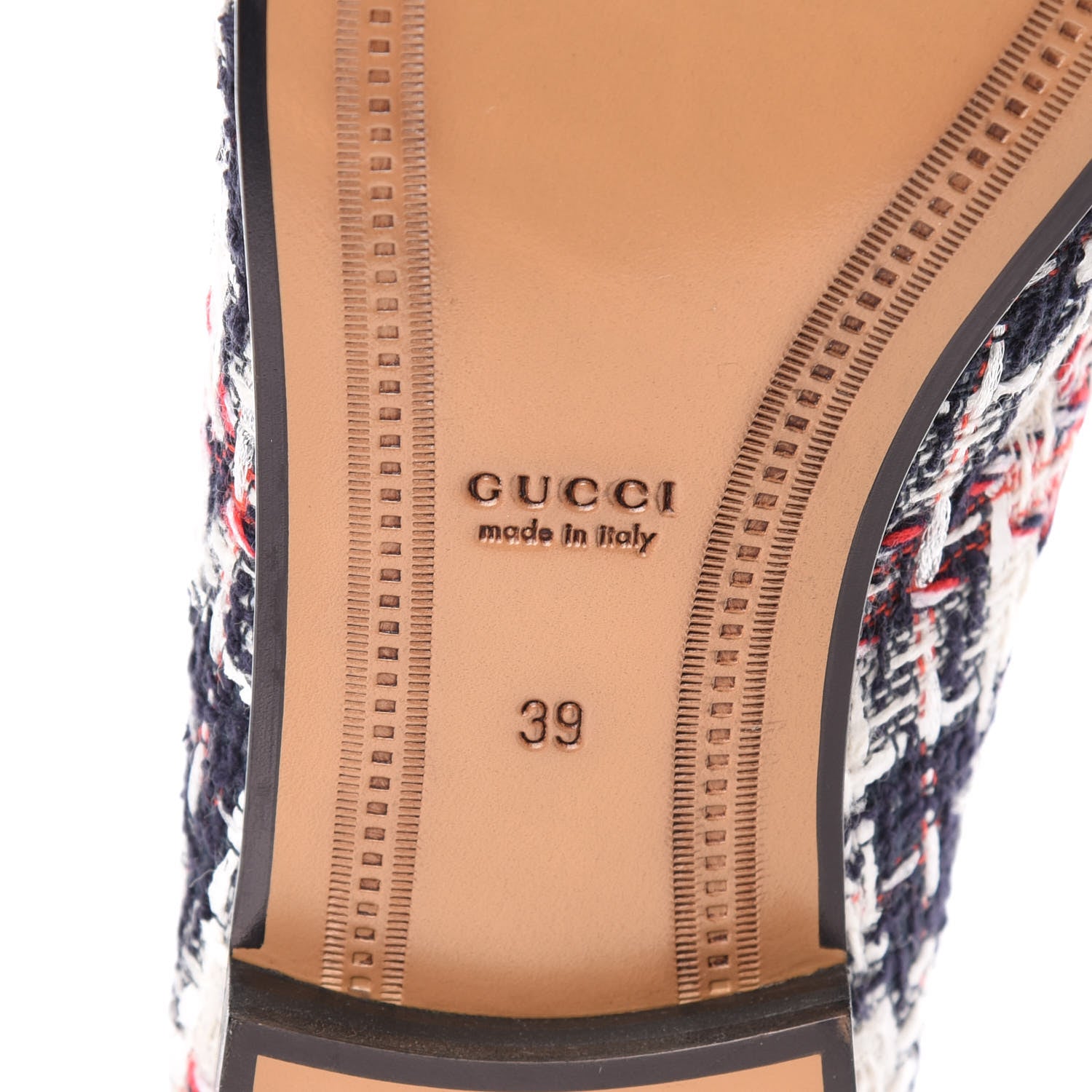 Gucci Tweed Check Horsebit Womens Jordaan Loafers 39 Gardenia Ink Blue Agata 6 of 9