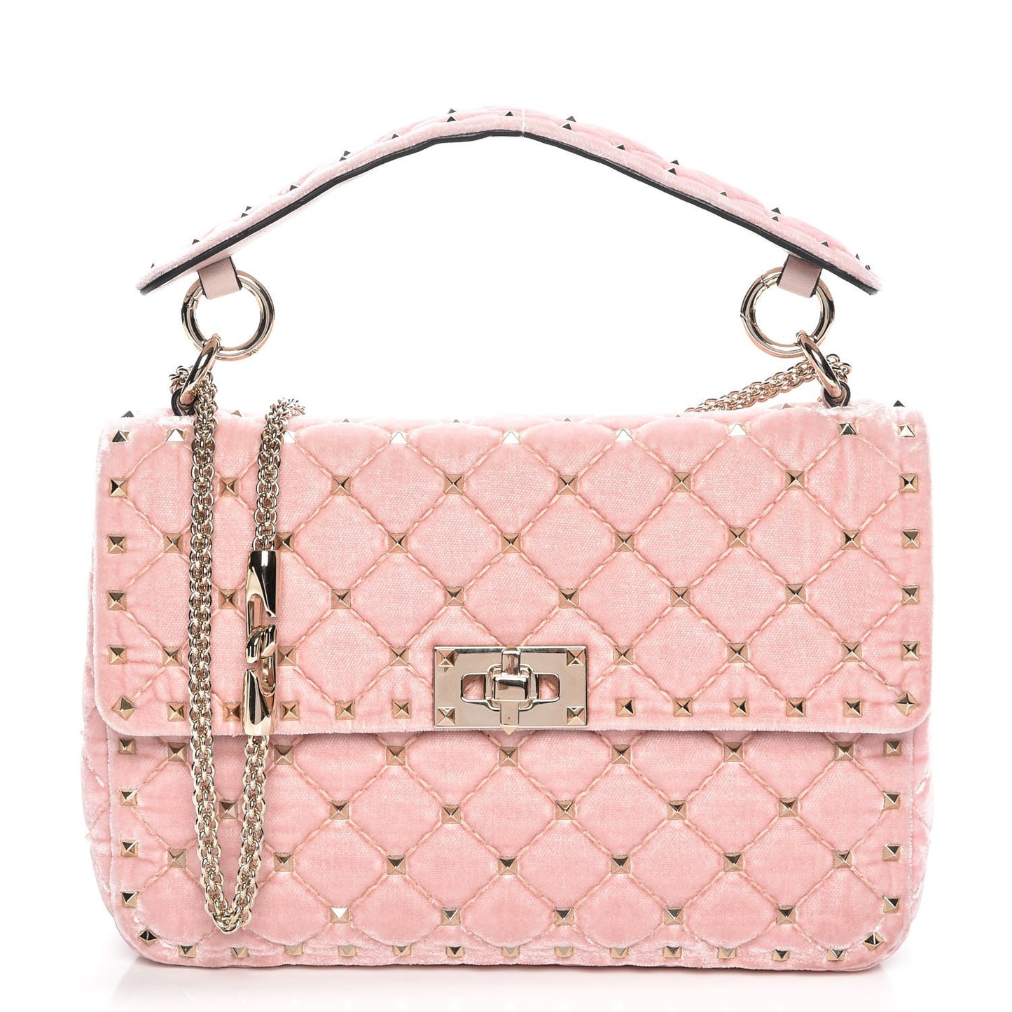 Velvet Medium Rockstud Spike Shoulder Bag Water Rose