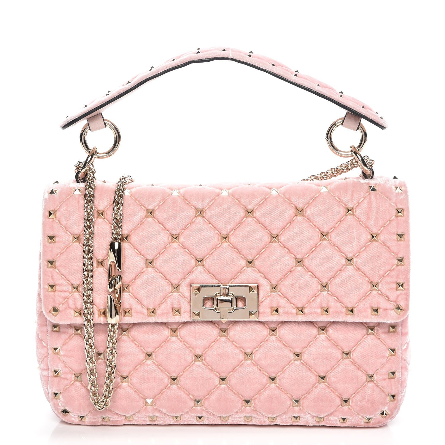 Valentino Garavani Velvet Medium Rockstud Spike Shoulder Bag Water Rose 1 of 8