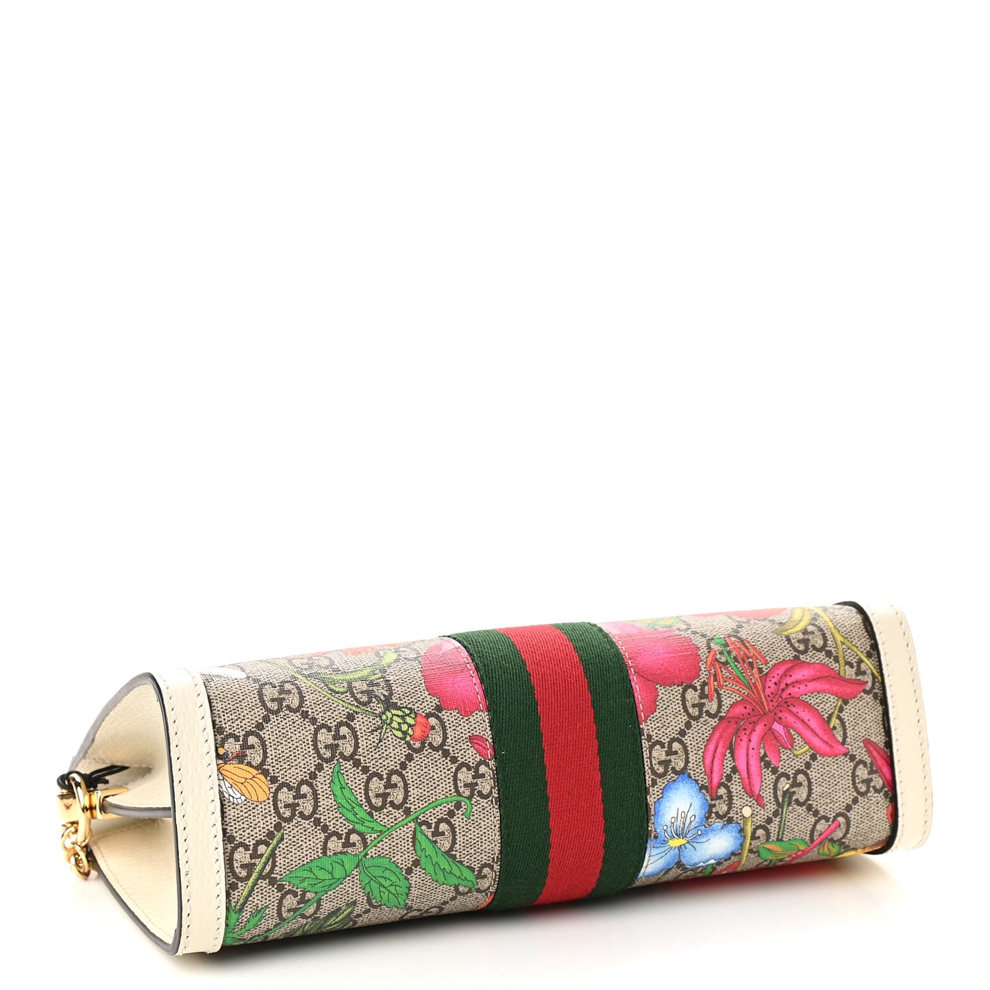 GG Supreme Monogram Flora Web Small Ophidia Chain Shoulder Bag White