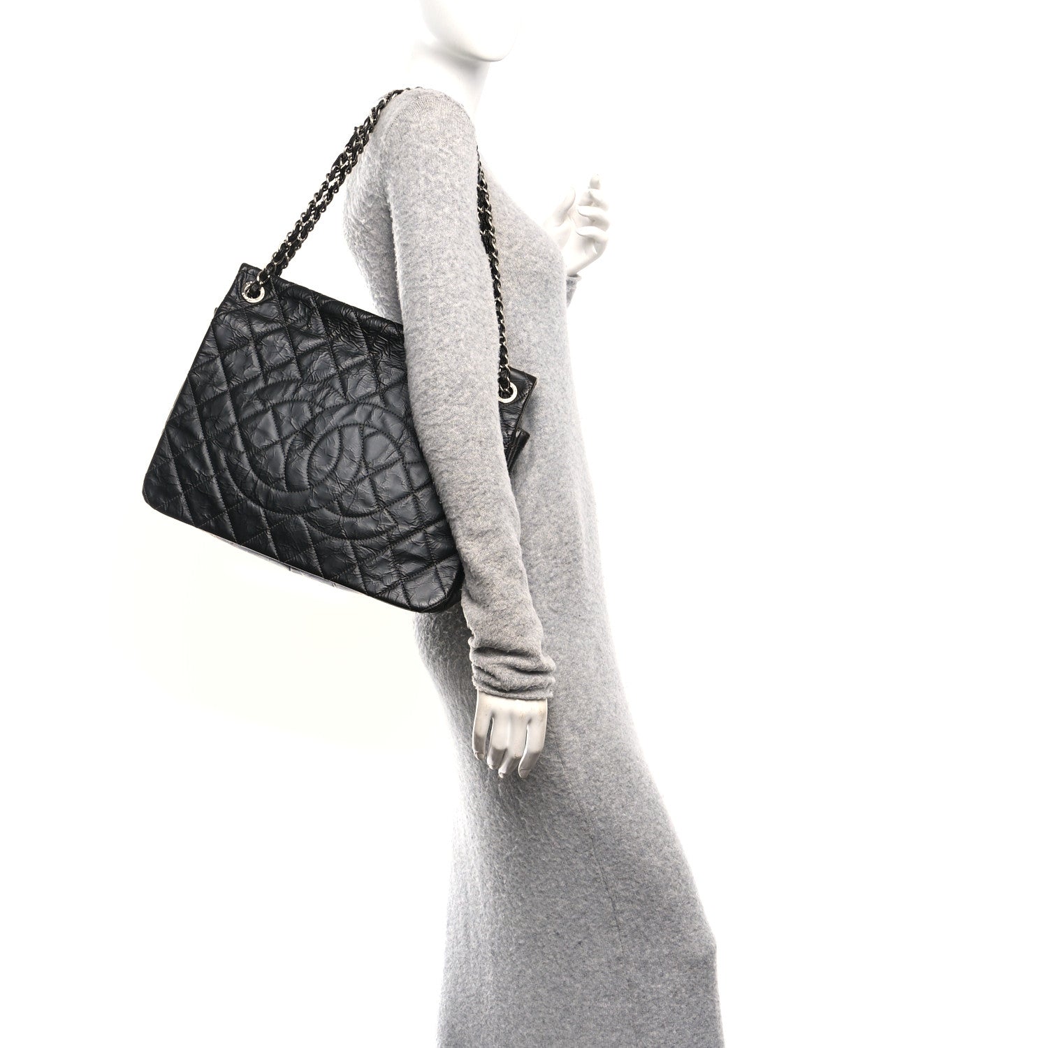 Chanel Glazed Calfskin Quilted CC XL Single Flap Black 2 of 10