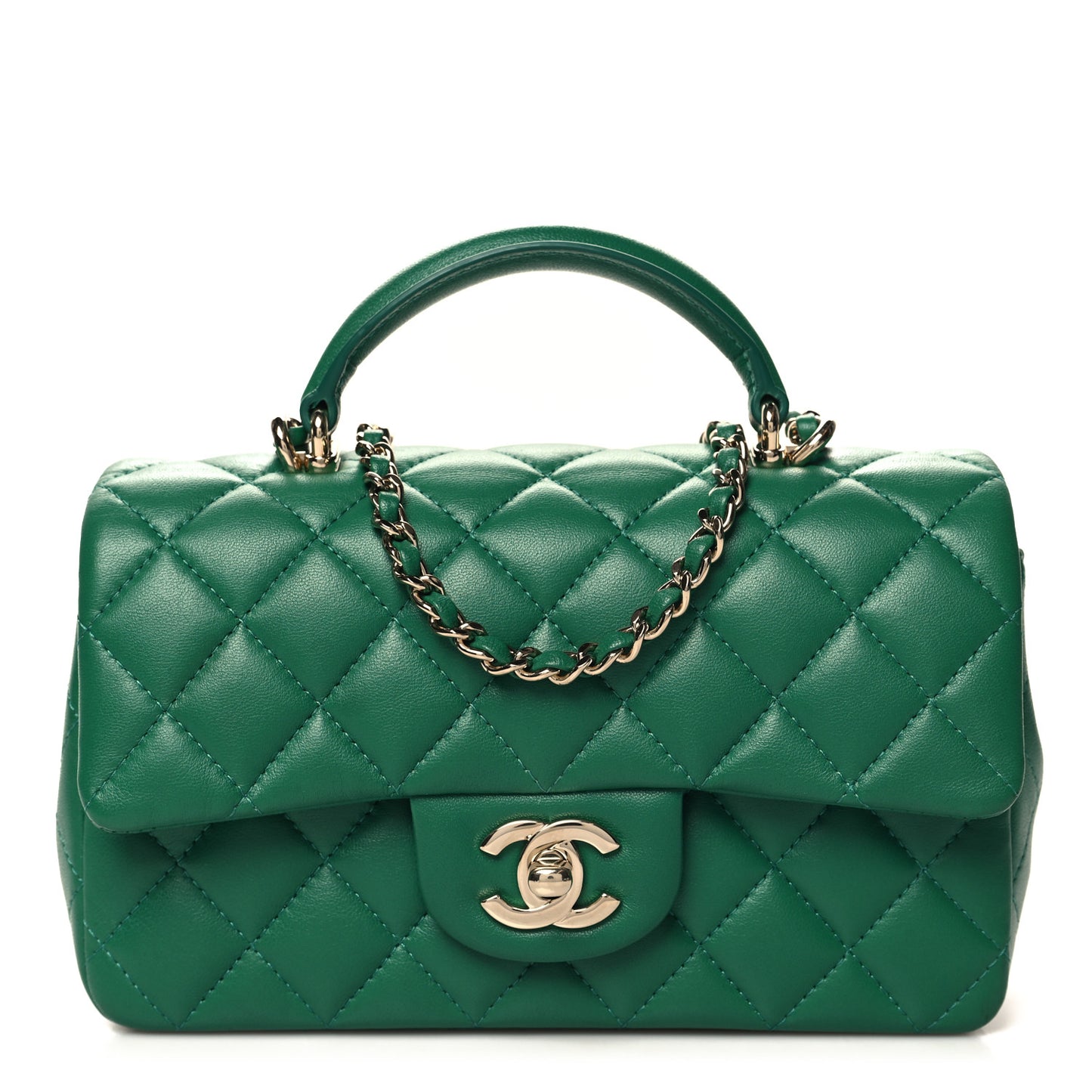 Lambskin Quilted Mini Top Handle Rectangular Flap Green Green