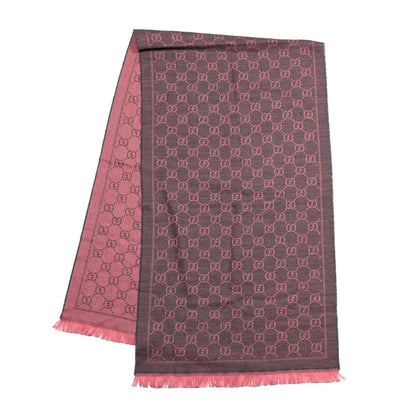 Gucci Wool Jacquard GG Monogram Sten Fringe Scarf Graphite Pink 2 of 6