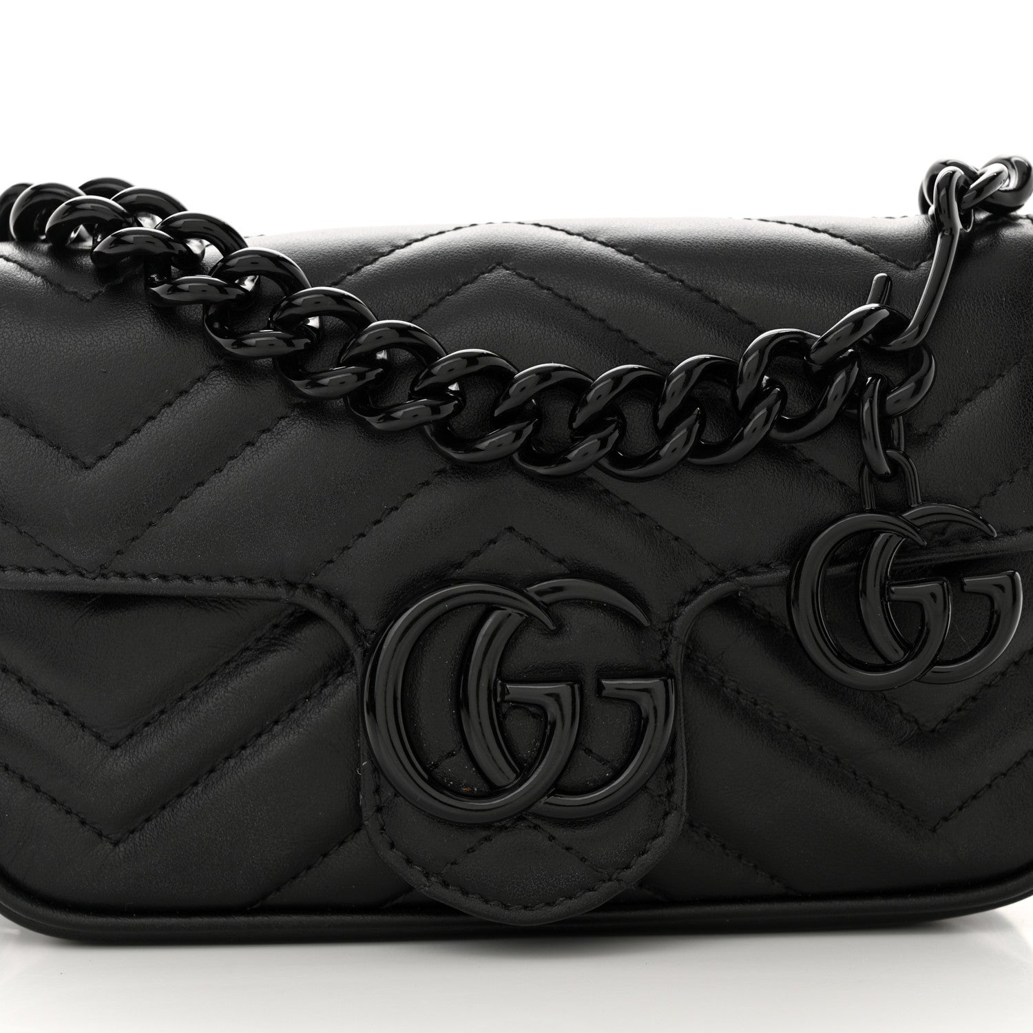 Gucci Calfskin Matelasse Monochrome GG Marmont Chain Belt Bag Black 8 of 13